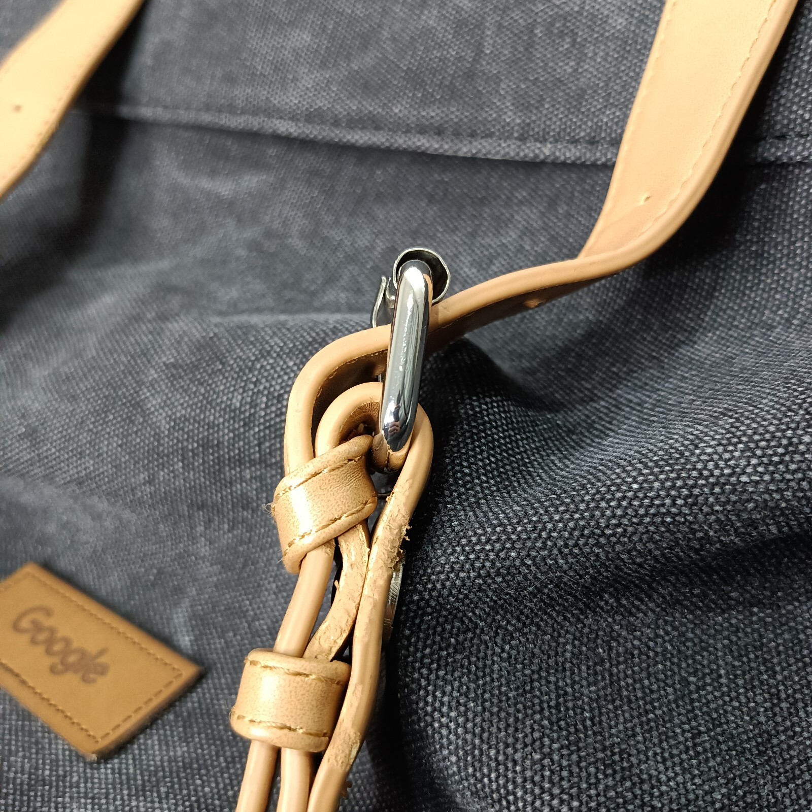 Google Backpack Bag Padded Laptop Grey Canvas Magnetic Snap Button Zip Flawed