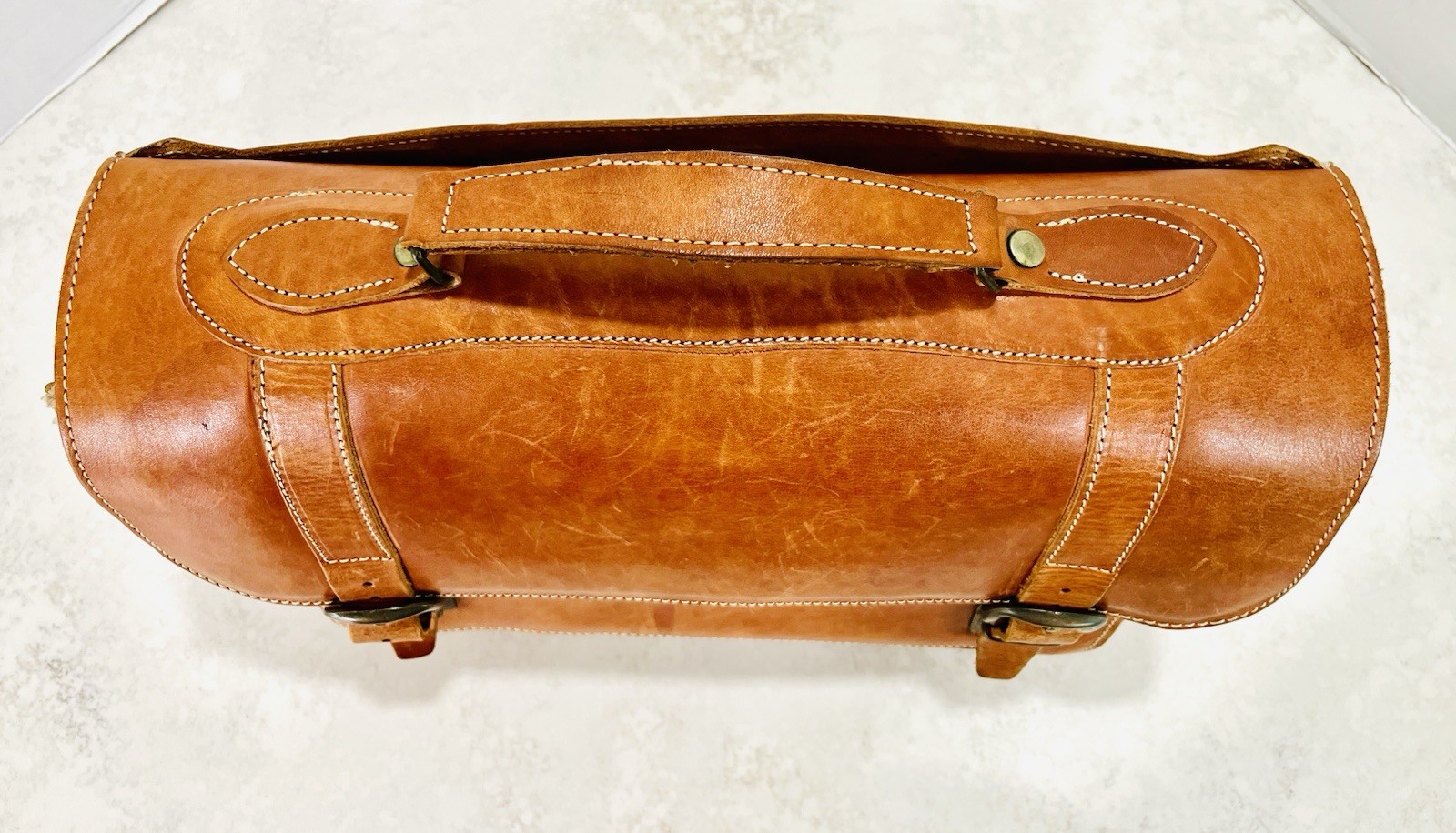 VTG Cognac Leather Briefcase/Laptop Bag w/5 Pockets By Naturally Yours-Greece