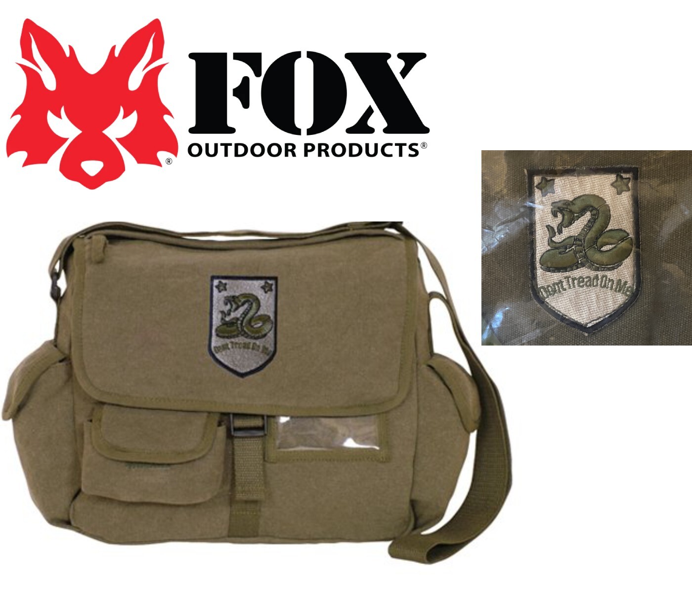 Fox Outdoor 43-070 Retro Messenger Bag ‘Don’t Tread on Me’ DTOM Patch, OD Green