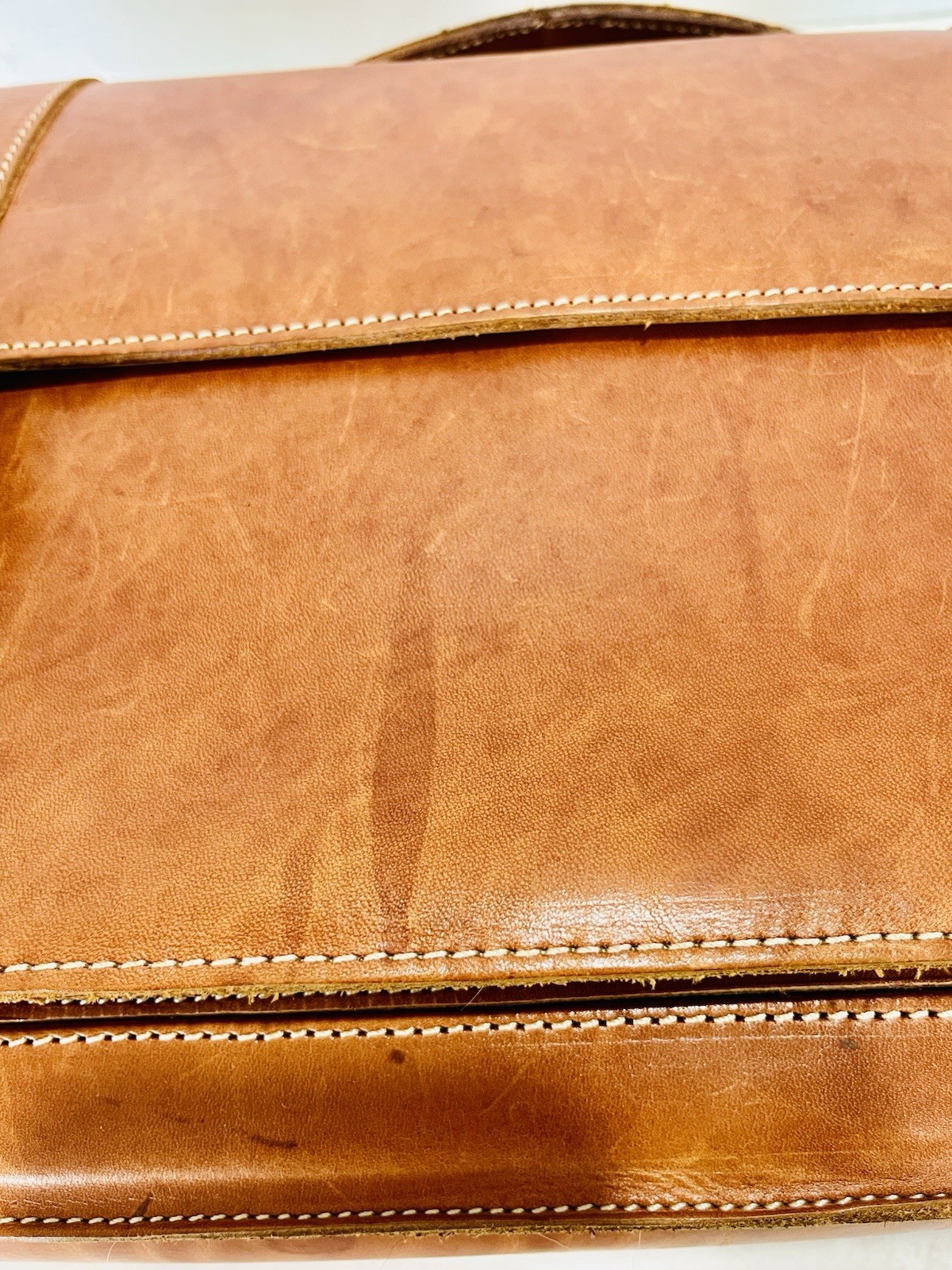 VTG Cognac Leather Briefcase/Laptop Bag w/5 Pockets By Naturally Yours-Greece
