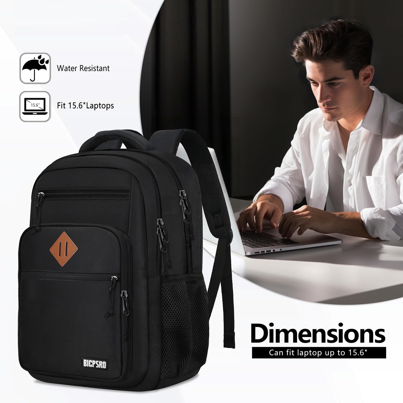 Versatile Black Classic School Backpack for Teens & Adults, 15.6″ Laptop Bookbag