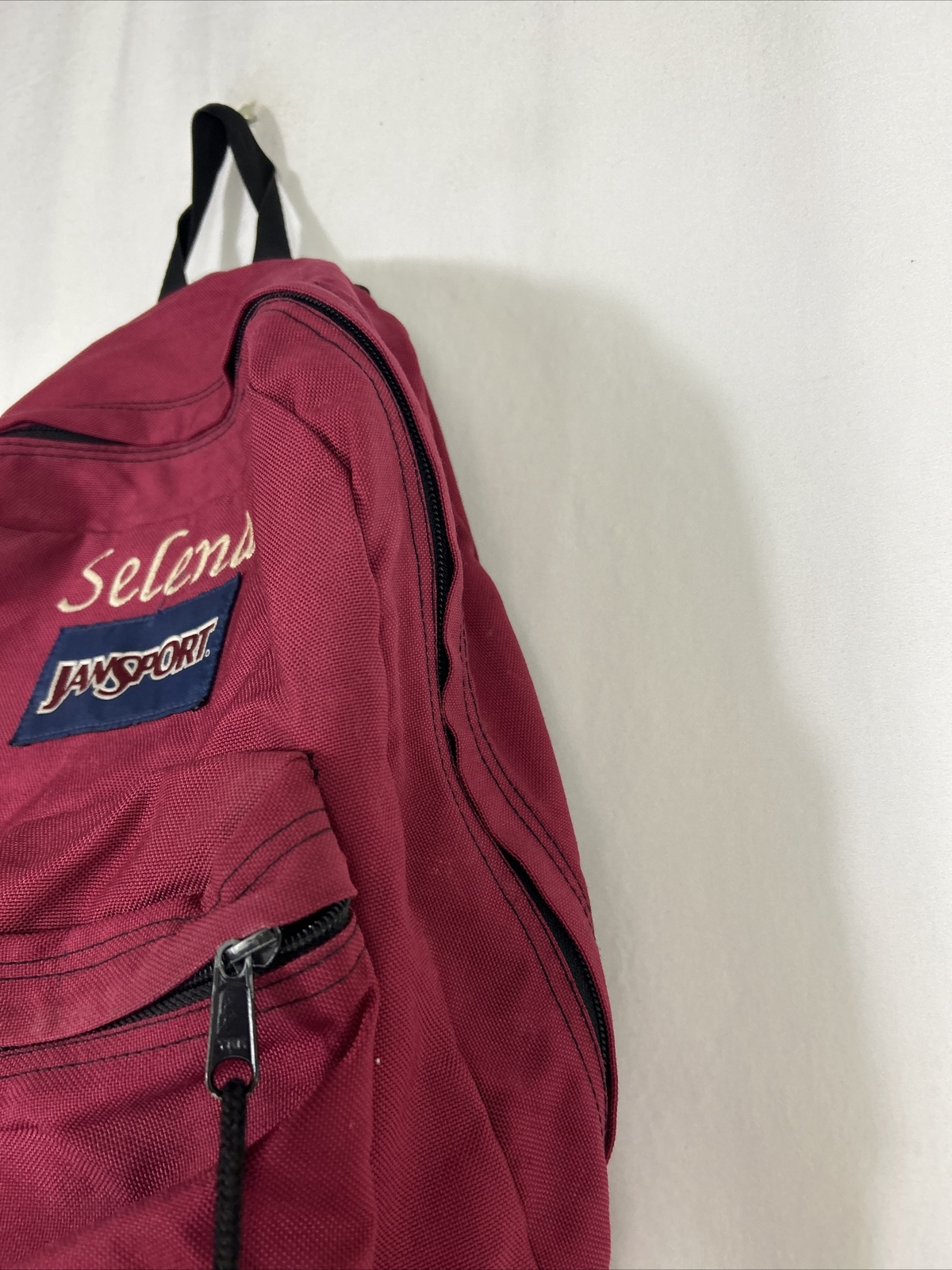 Vintage Jansport Backpack Maroon Red Brown Suede Bottom Embroidered “Selena”