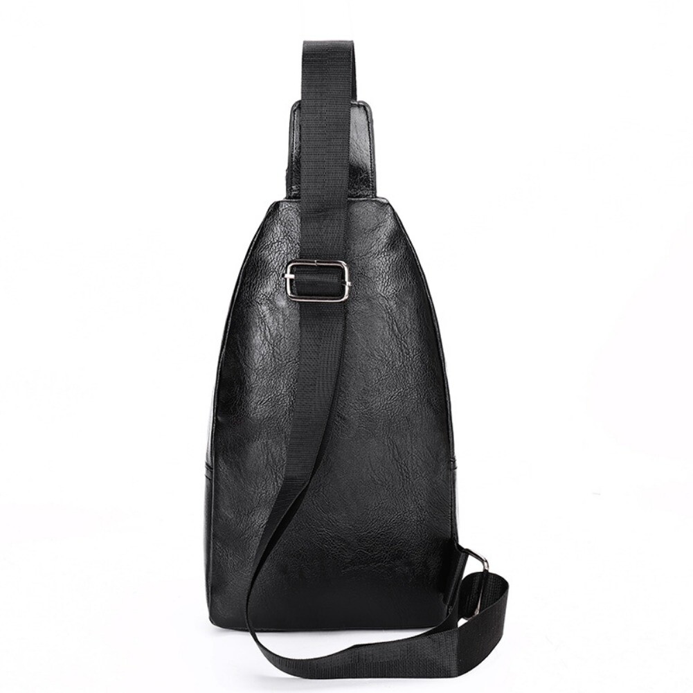 Men Leather Sling Bag Chest Shoulder Crossbody Backpack USB Charging Port Travel