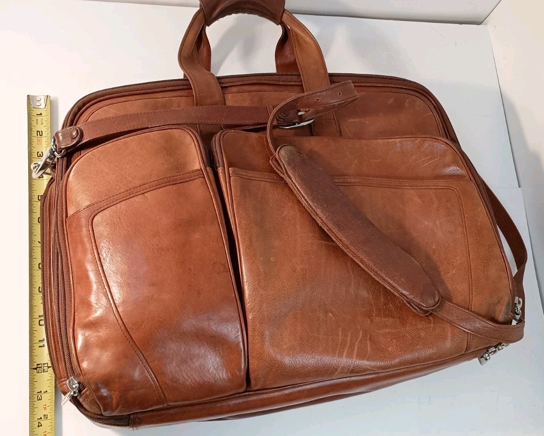 Bosca Old Leather Amber Stringer Briefcase Laptop Bag Vintage Large READ Vintage