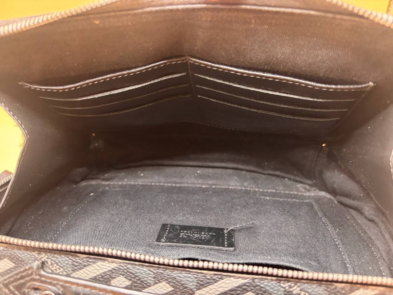 Versace Coated Canvas La Greca Signature Messenger Bag Black Gray PH9