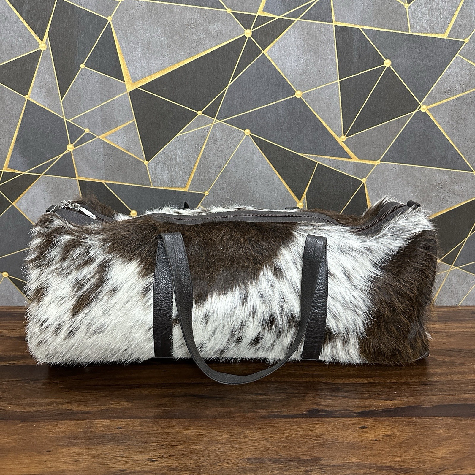 Real Cowhide Duffle Bag, Cowhide Duffle Weekender Black & White Travel Bag Gift