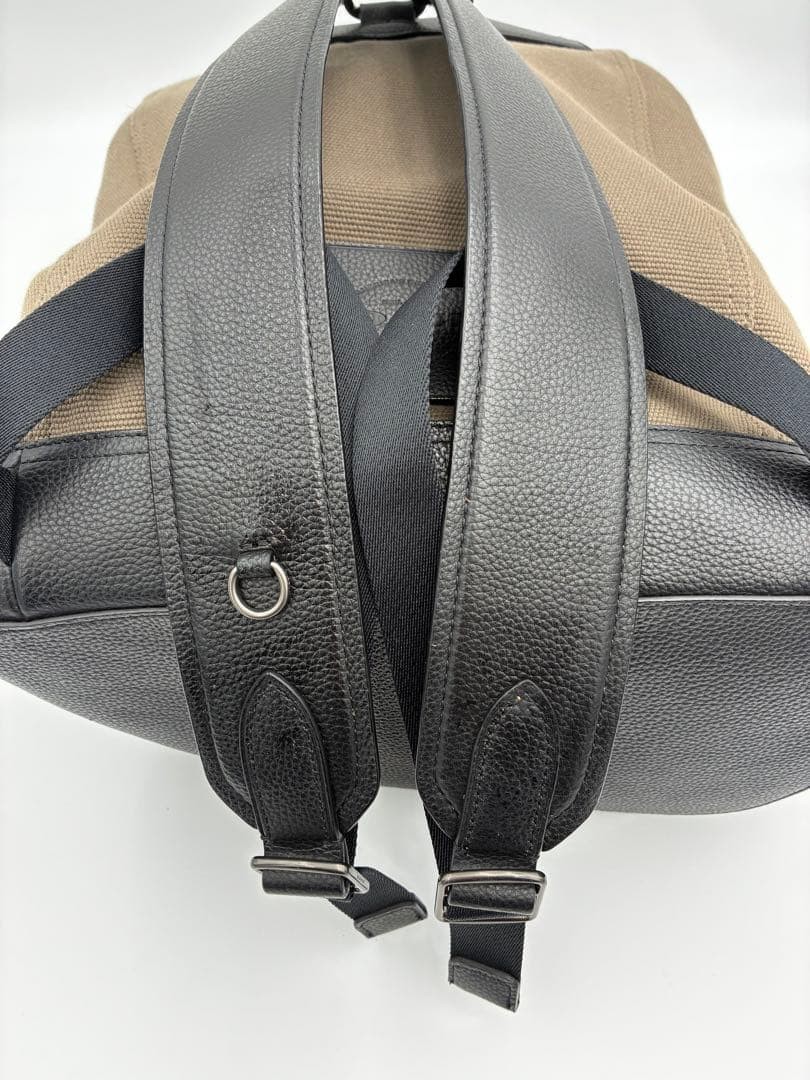 COACH Canvas Backpack Khaki Black Leather W30×H39×D15cm 11.8×15.4×5.9in