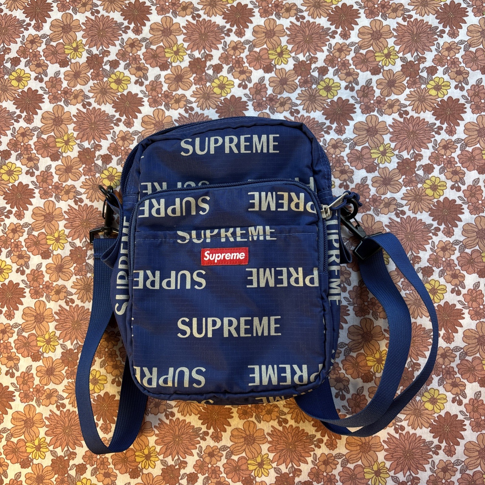 SUPREME VINTAGE FW16 BLUE CORDURA AL OVER PRINT SHOULDER BAG