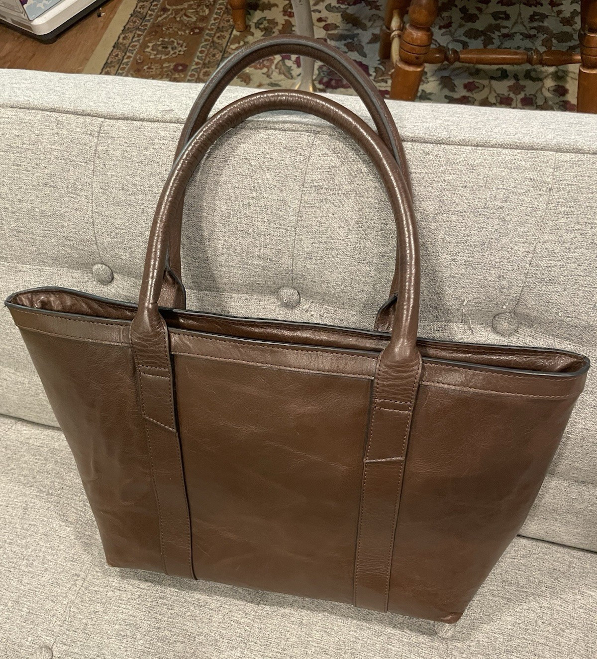 Links & Kings Brown Zip Top Tote Bag Double Handles Pockets Studs