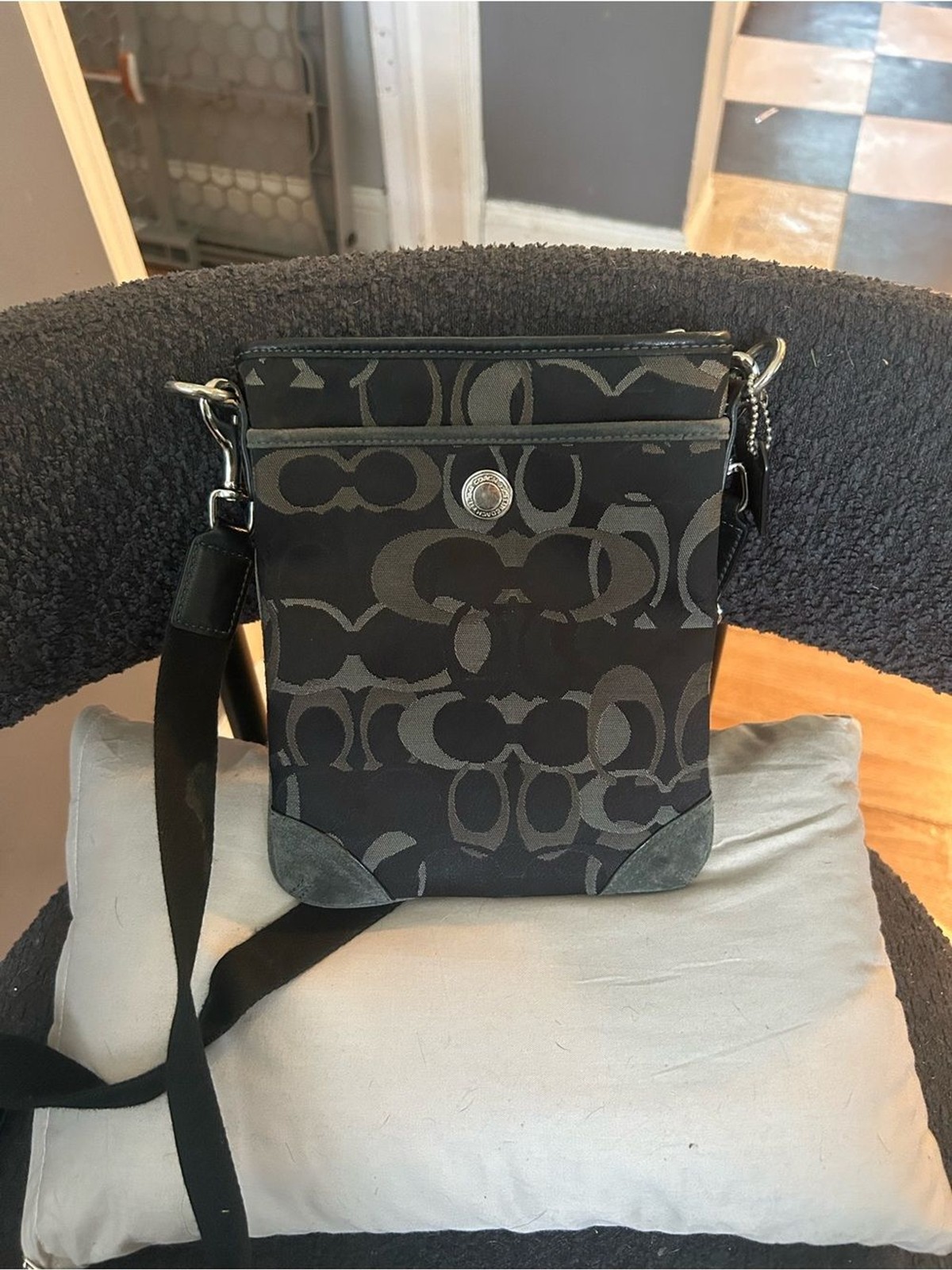 Coach Vintage Black Signature-Print Crossbody Bag