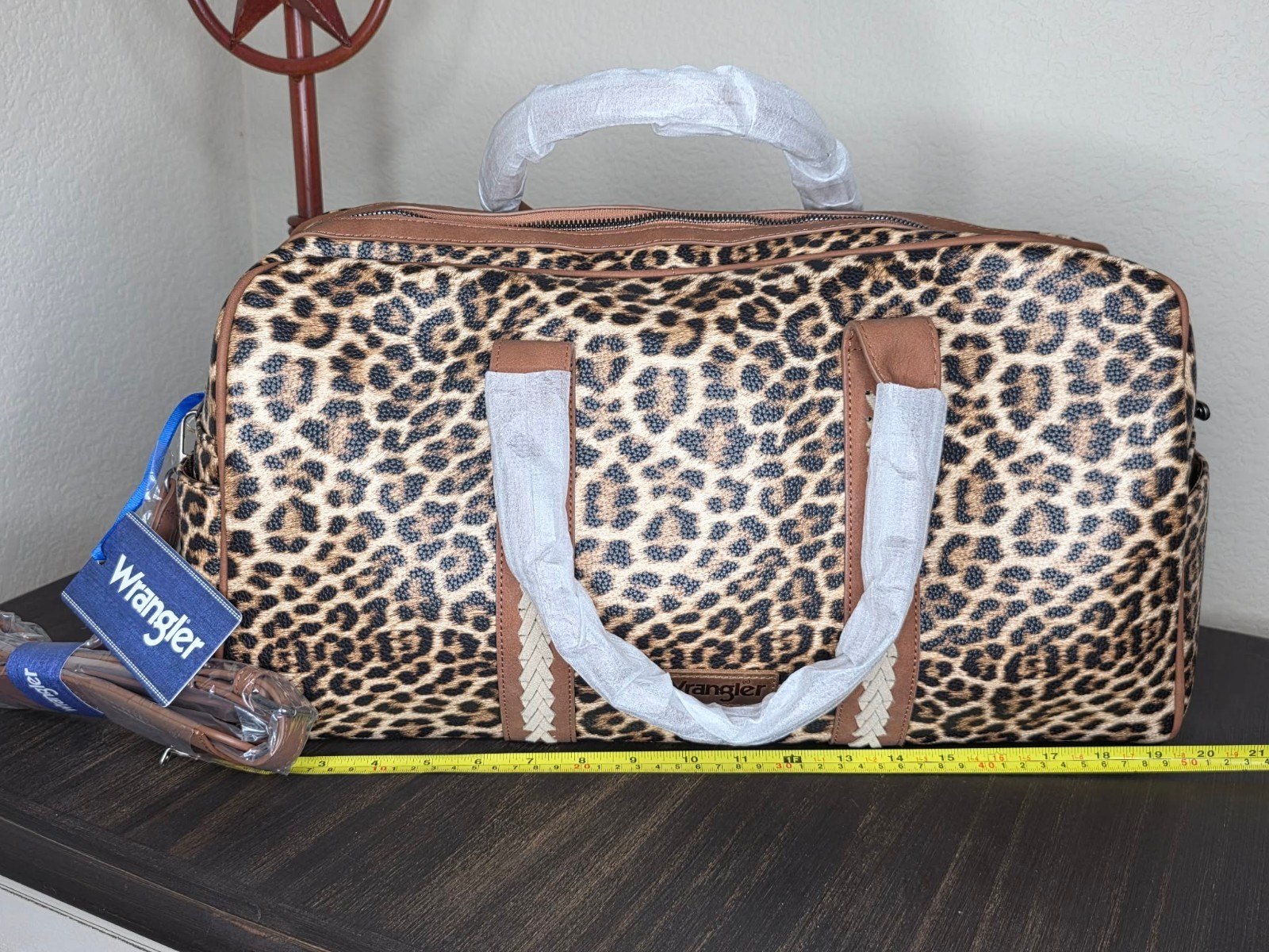 Wrangler Leather Duffle Bag Brown Leopard Print Travel Bag