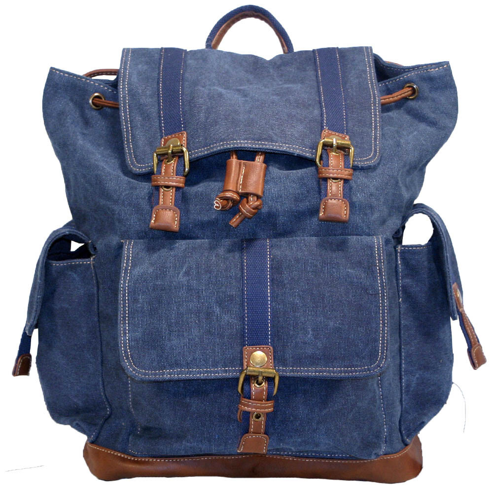 Men’s Blue Canvas Computer Laptop School Backpack
