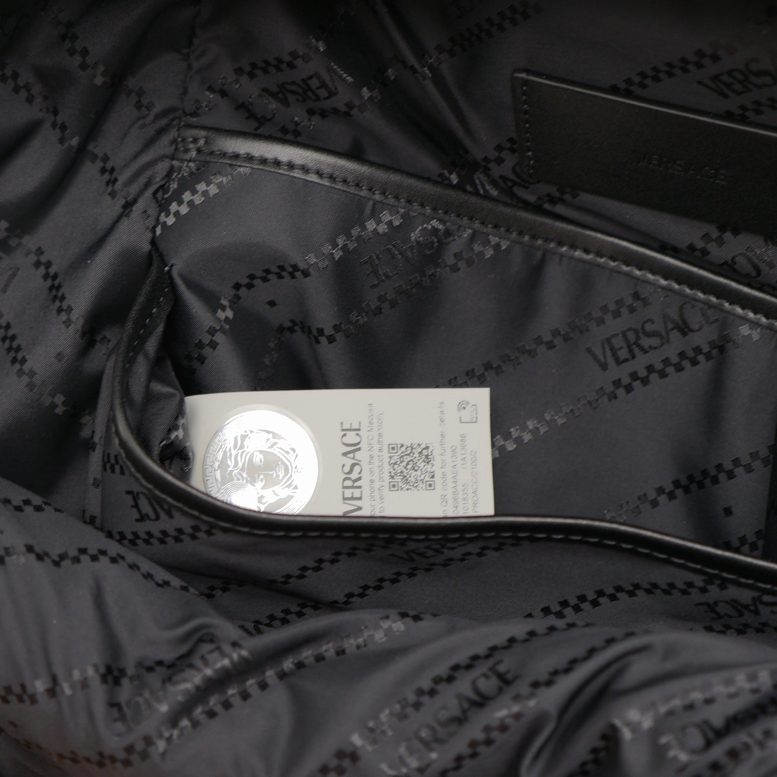 Versace Myth Embroidered Logo Backpack Quilted Black Nylon New