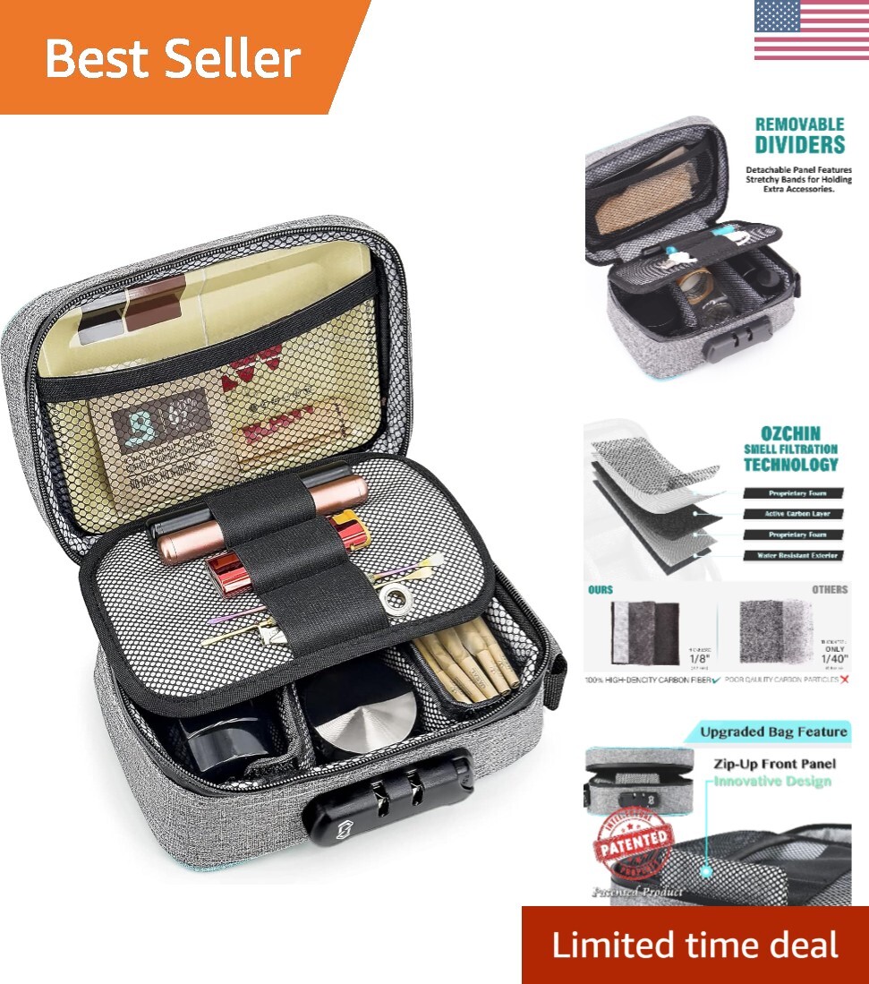 Portable Smell Proof Organizer with Removable Dividers and Lock – 8.5″ Size