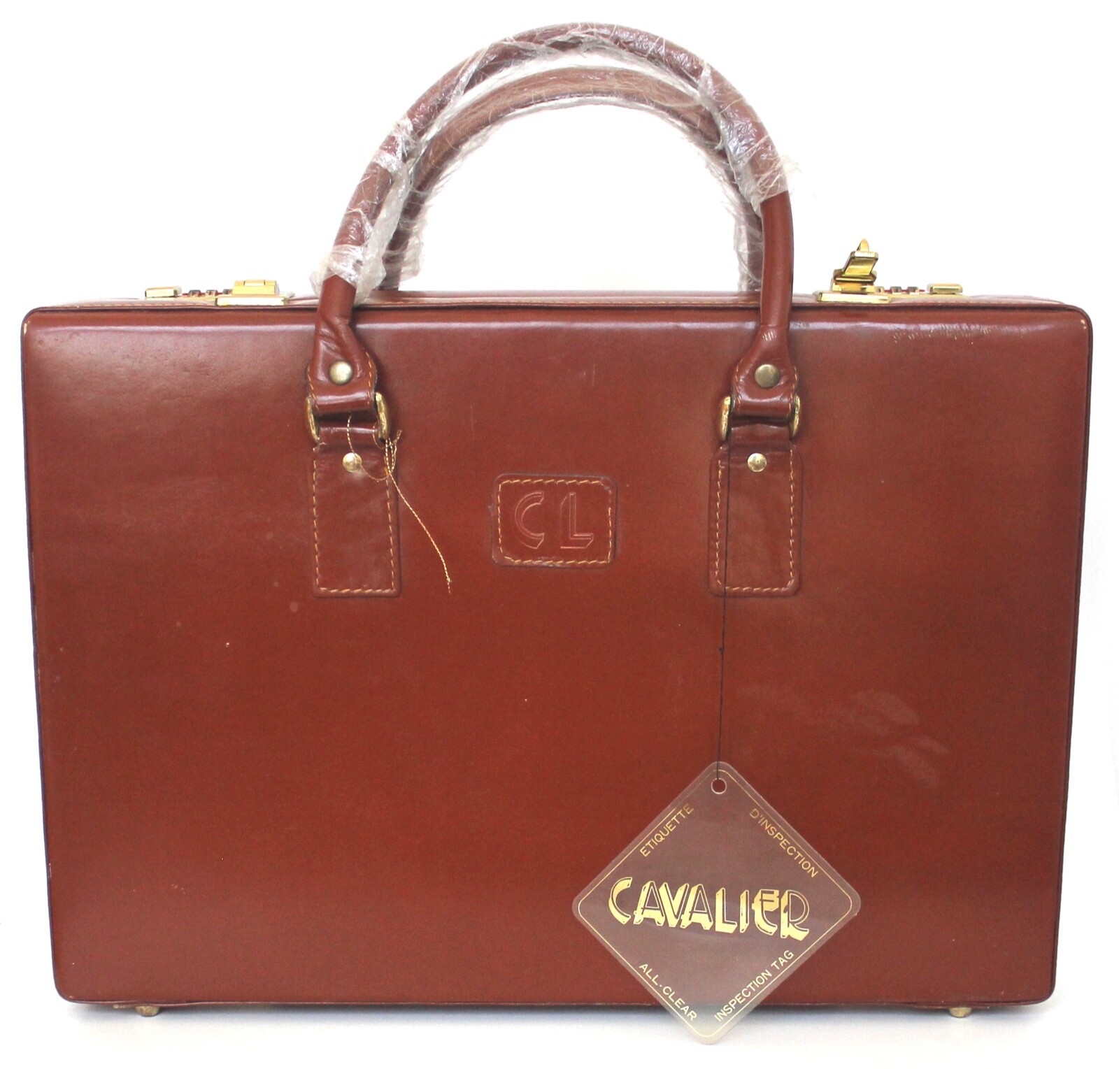 Vintage Cavalier Caramel Brown Genuine Leather Locking Briefcase w/ Keys Unused