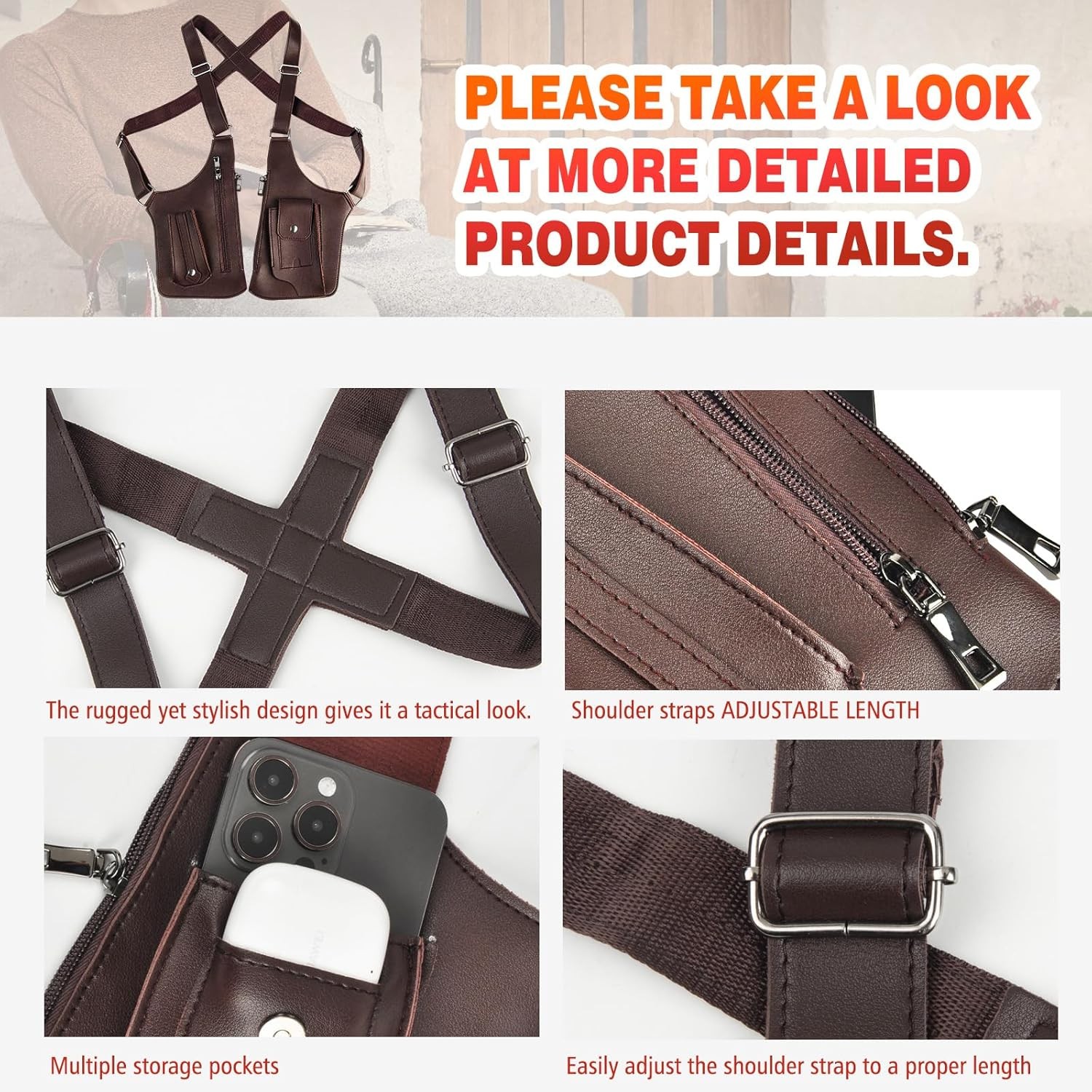 Shoulder Bag, Premium Leather Adjustable Underarm Shoulder Bag for Men