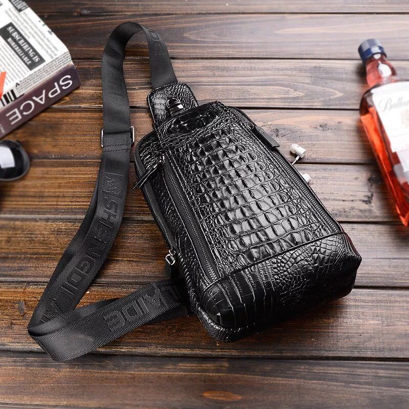 Men’s Leather Crocodile Pattern Sling Shoulder Bag Crossbody Bags Clutch Wallet