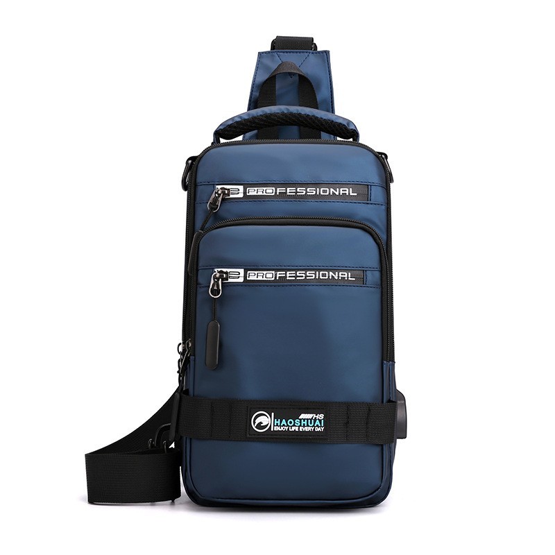 Men Waterproof Nylon Sling Crossbody Bag USB Shoulder Chest Pack Backpack