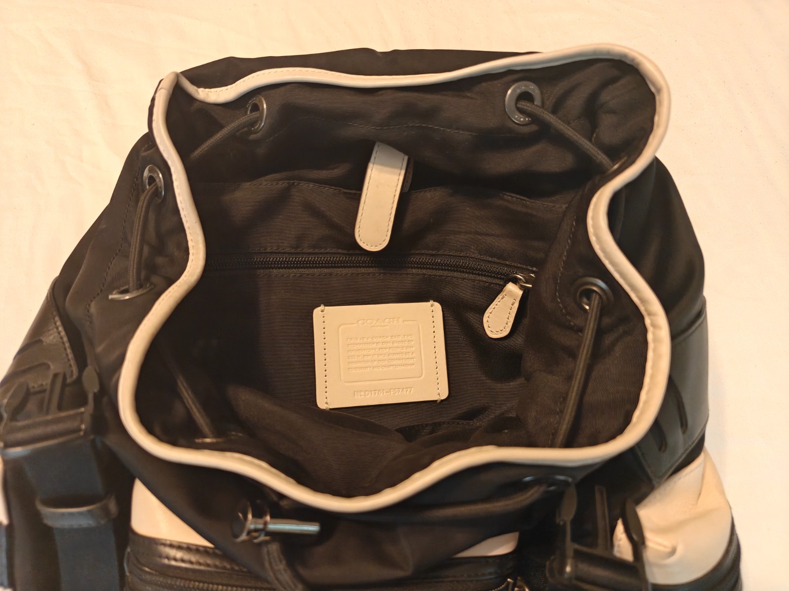 Coach Terrain Trek Backpack Perforated Leather Laptop Bag Black Chalk F57477