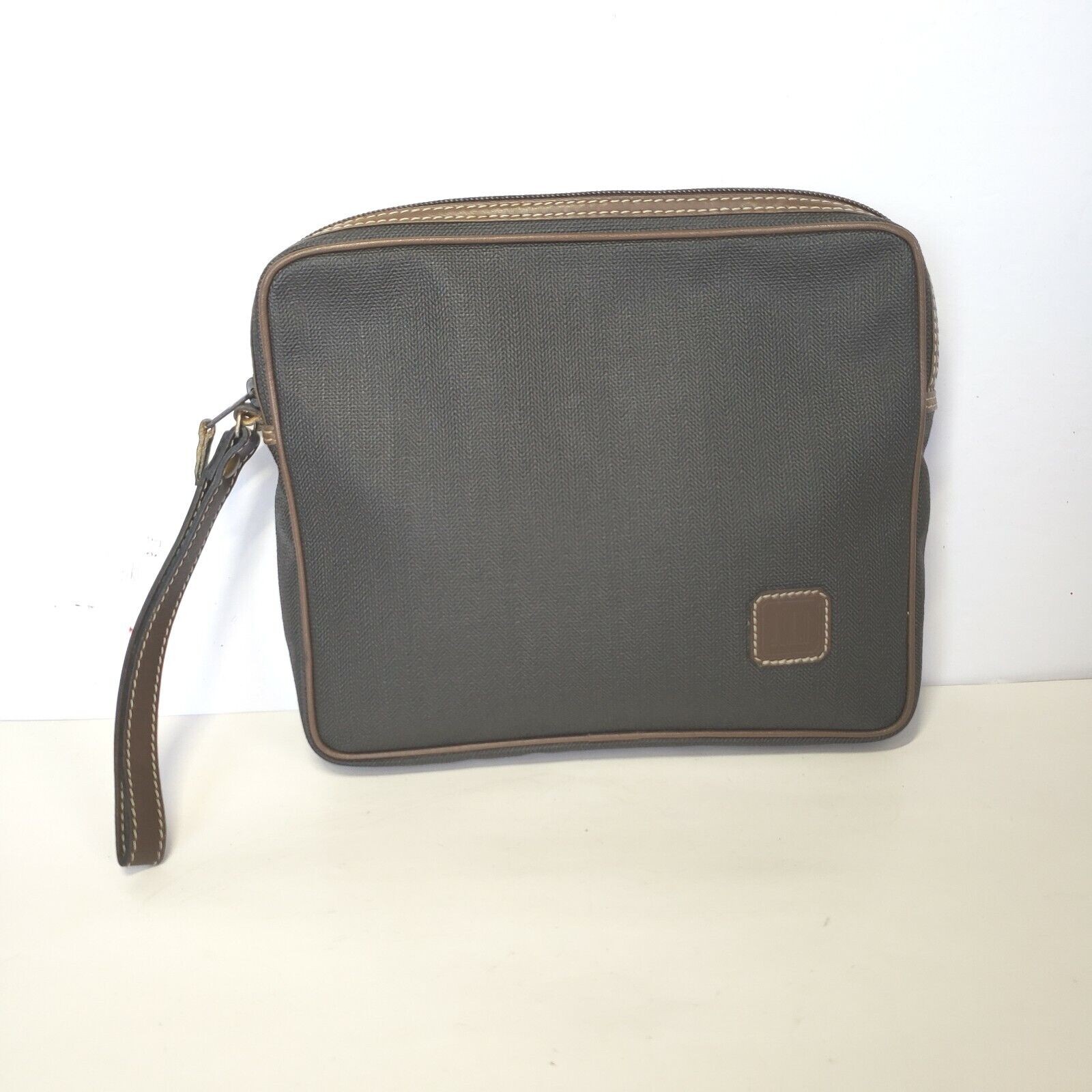 Dunhill Wristlet Pouch Men’s Bag Large 9×8 Brown Logo Designer Coated Canvas