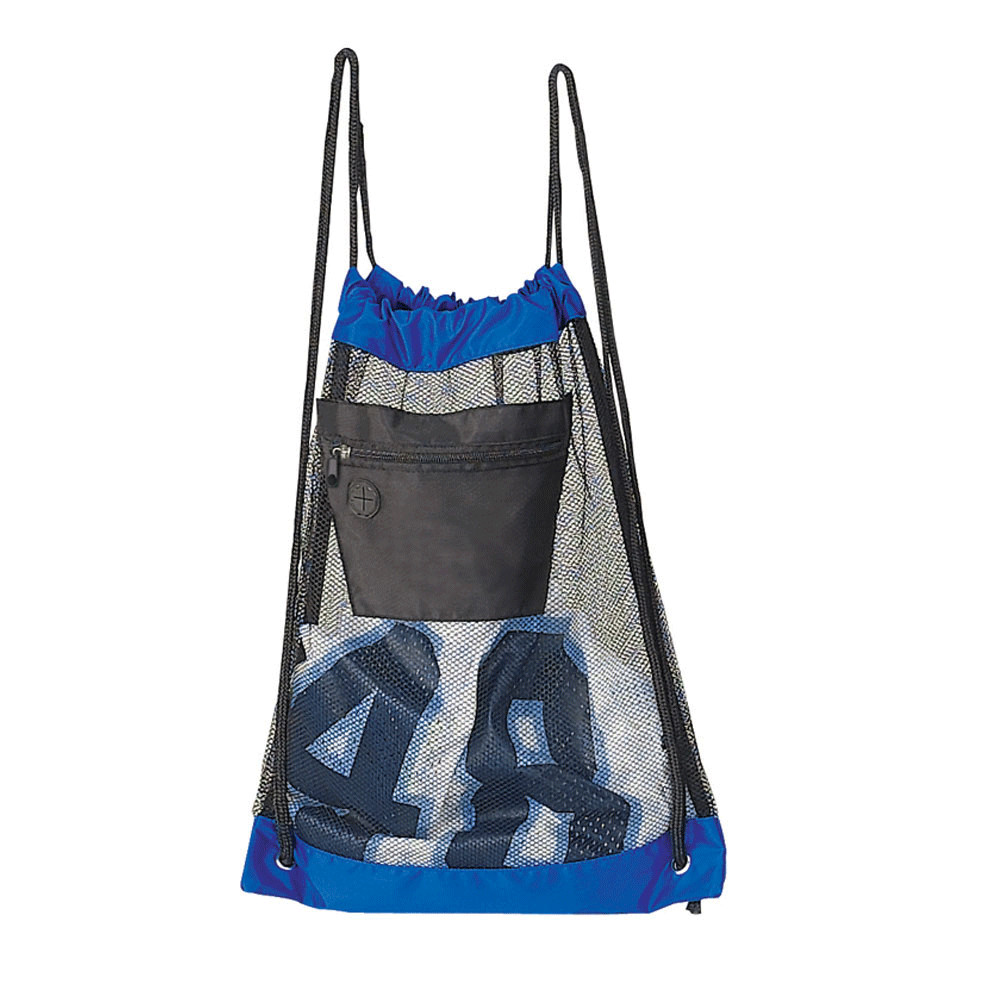 Blue Mesh Gym College Draw String Sports Travel Outdoor Fitness Zipper Backpack