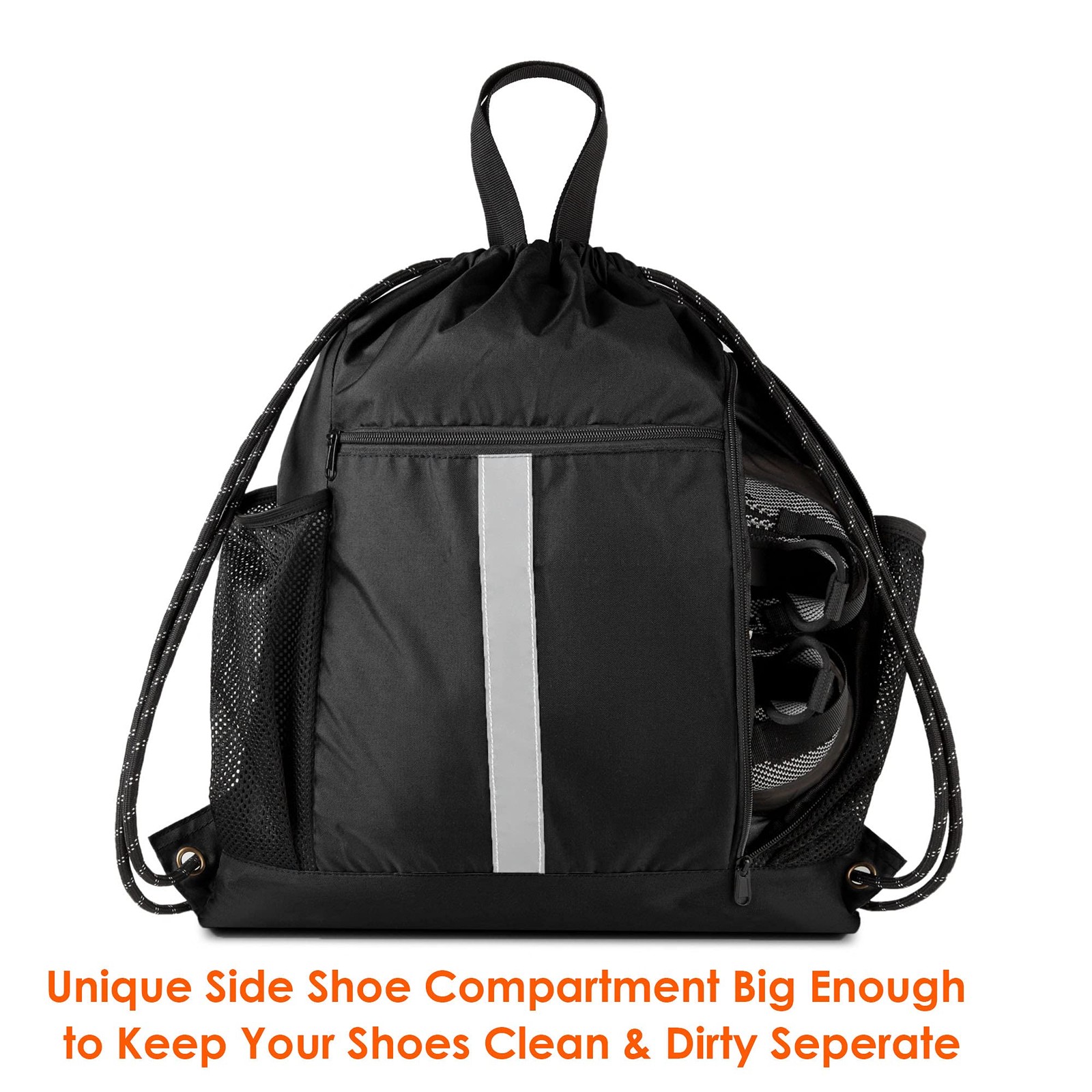 Drawstring Backpack Sports Gym Bag with Shoe Compartment and Two Water Bottle Ho