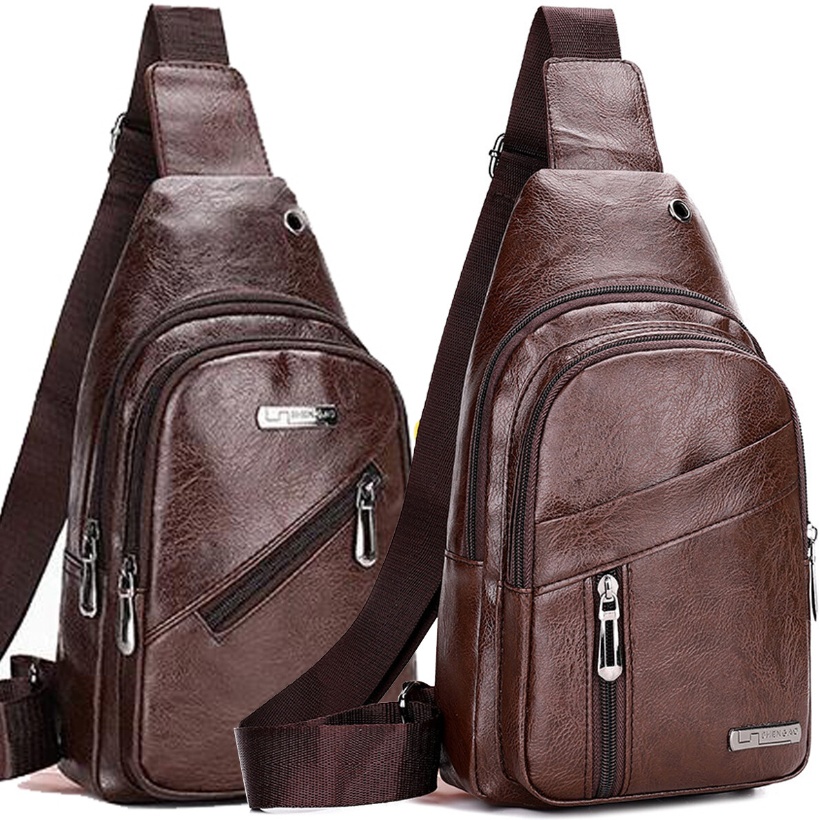 Men’s Chest Bag Outdoor Travel Leather Shoulder Sling Backpack Cross Body Bag US