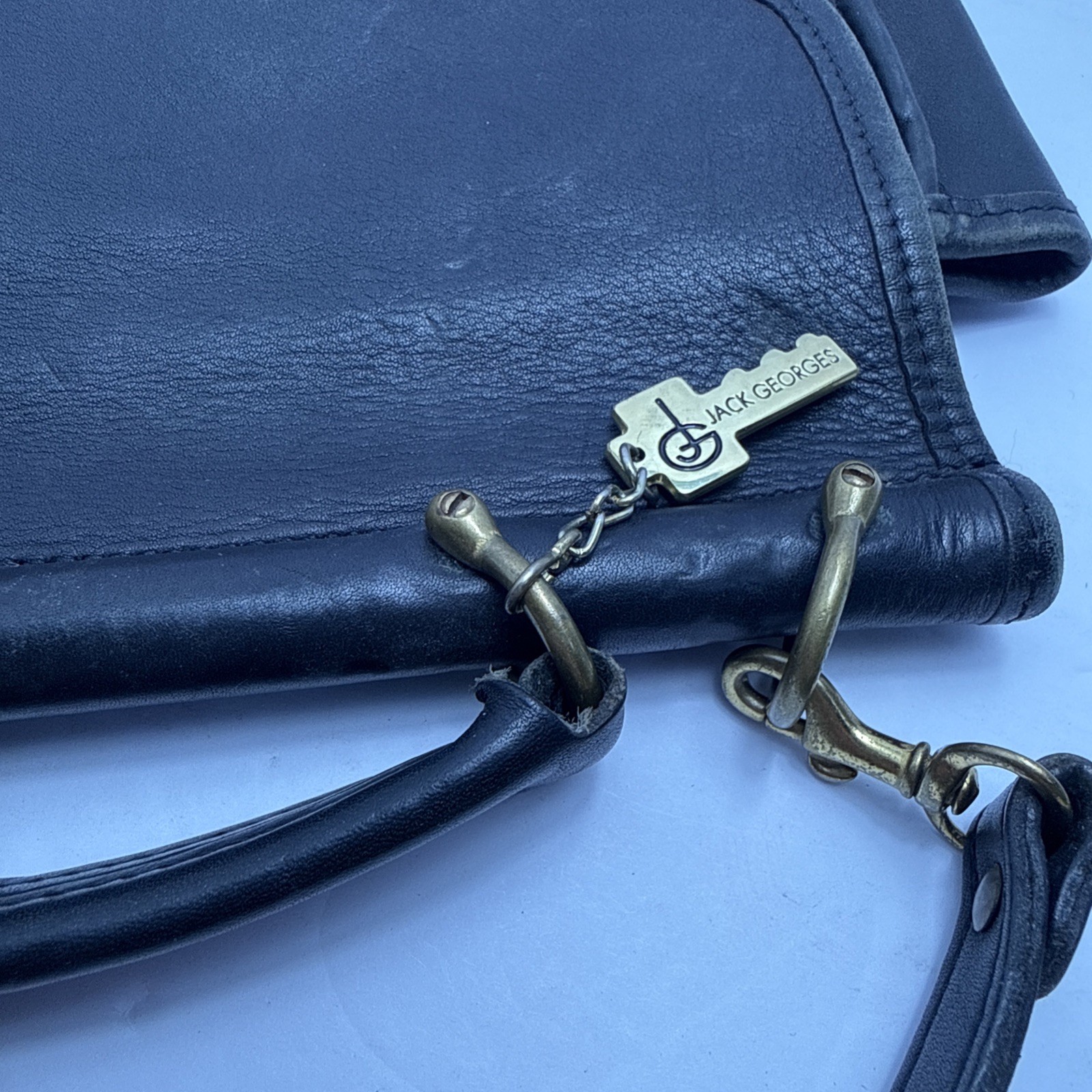 Jack Georges University Executive Black Leather Briefcase Messenger Bag Made USA