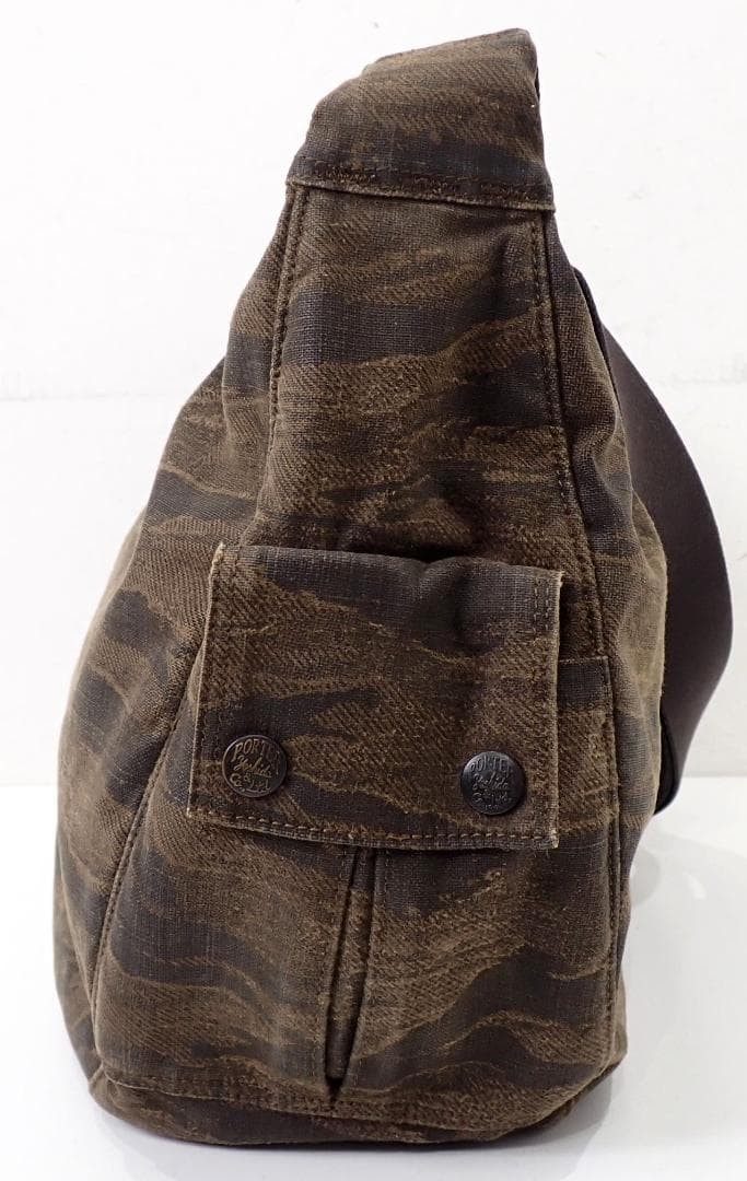 Authentic PORTER Yoshida Kaban Camouflage Canvas Shoulder Bag Brown 34cm