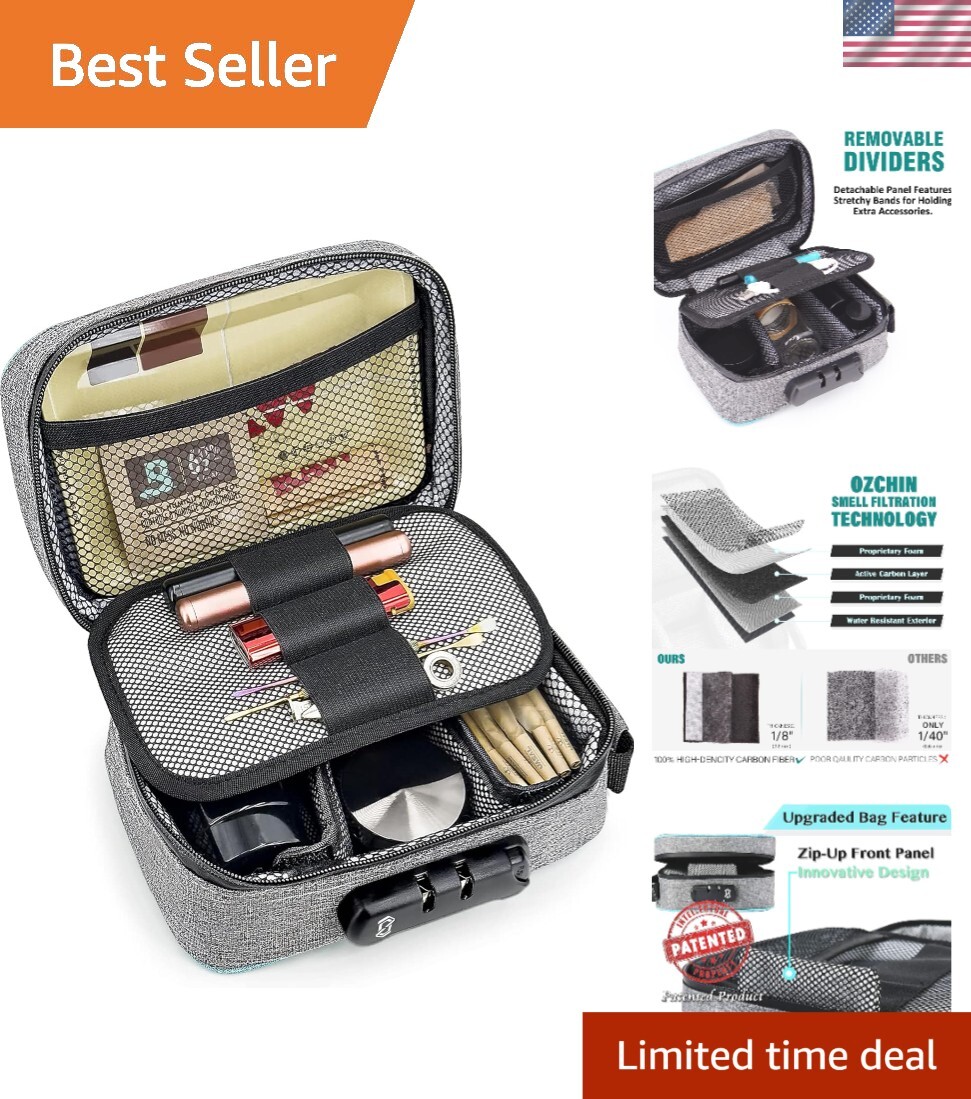 Compact Smell-Proof Organizer with 3 Dividers and Combination Lock for Privacy