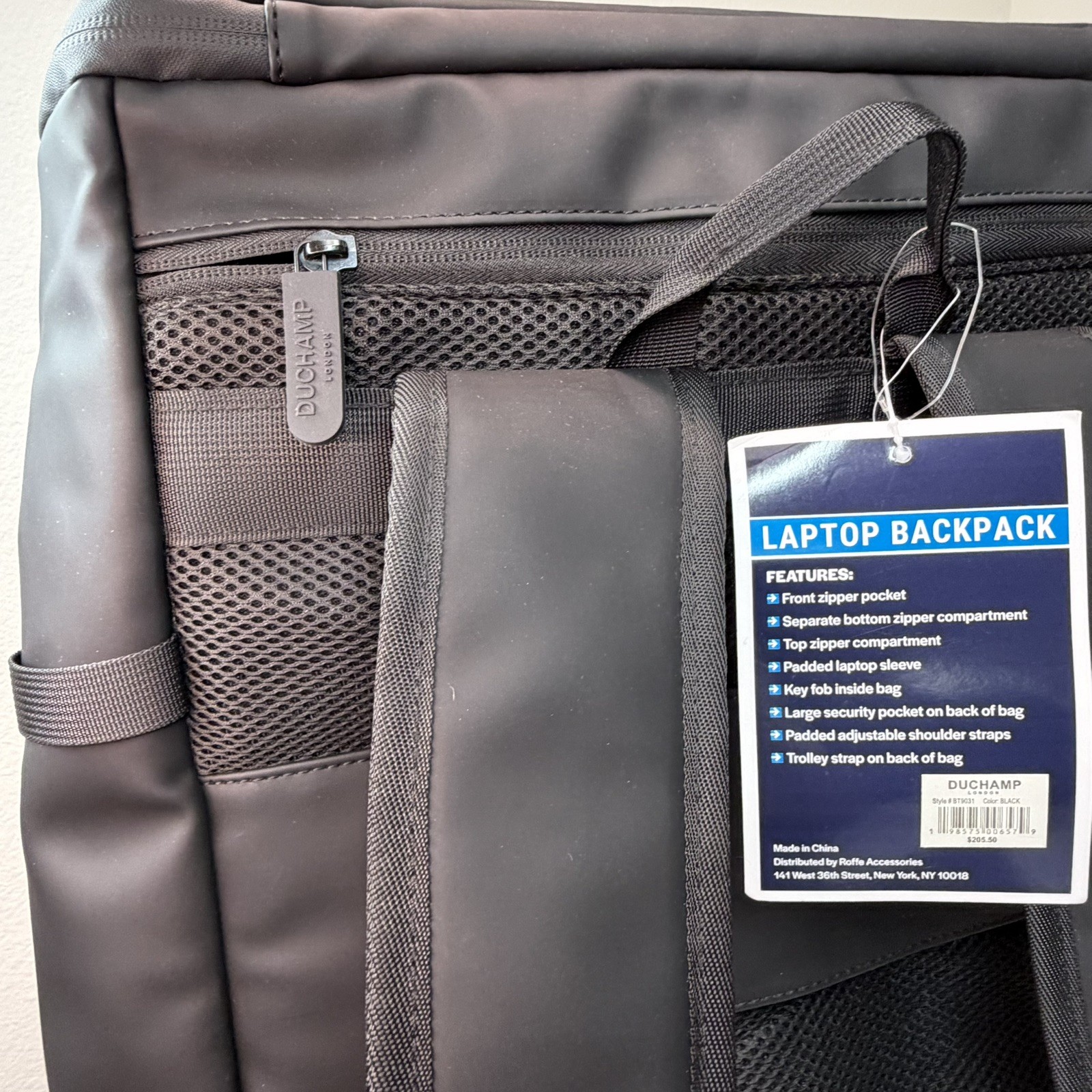 Duchamp London Black Laptop Backpack Rubberized Commuter Travel MSRP $205 NWT