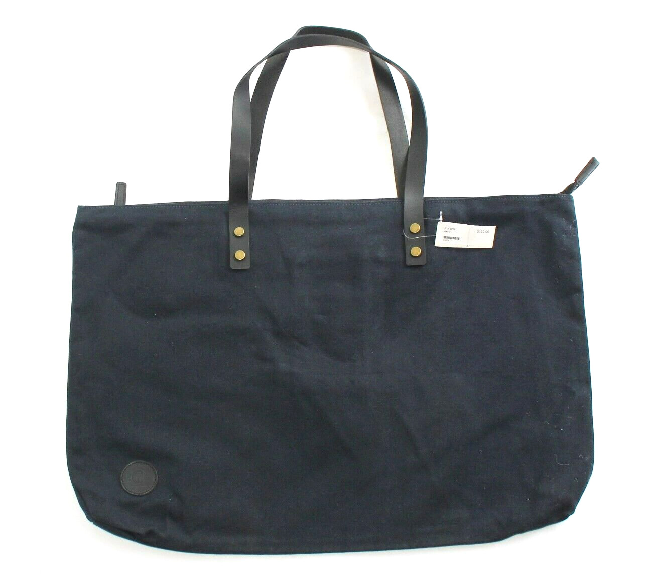 New URBAN TRAVELWARE Canvas Wide Tote Zipper Navy Blue Shoulder Bag Leather Trim