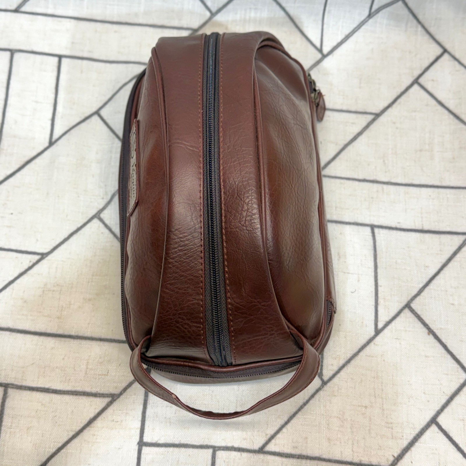 Original Penguin Toiletry Bag One Size Brown Faux Leather Double Zip Dopp Kit