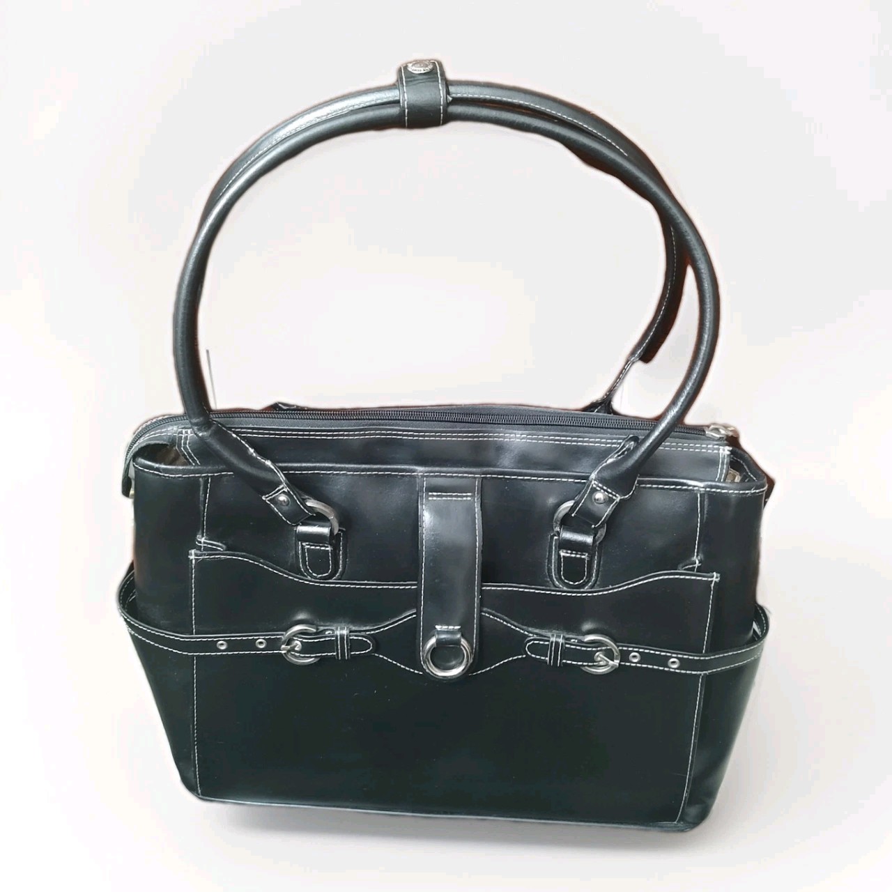 McKlein Black Leather Business Tote Laptop Briefcase Organizer 20″ x 12″ VGUC