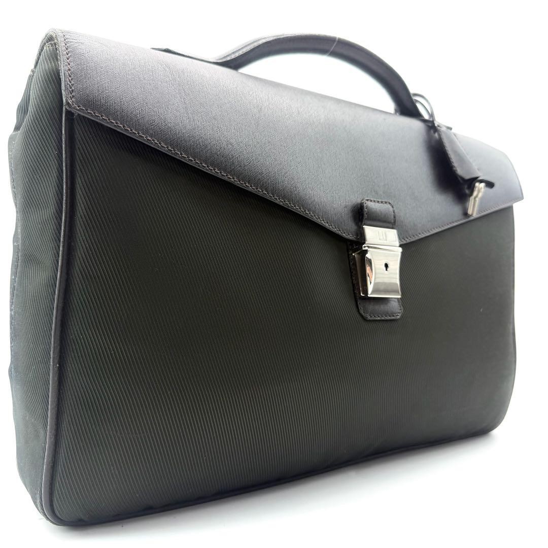 Rare Dunhill Flap Briefcase Business Bag Black Nylon Leather Lock & Key Men’s