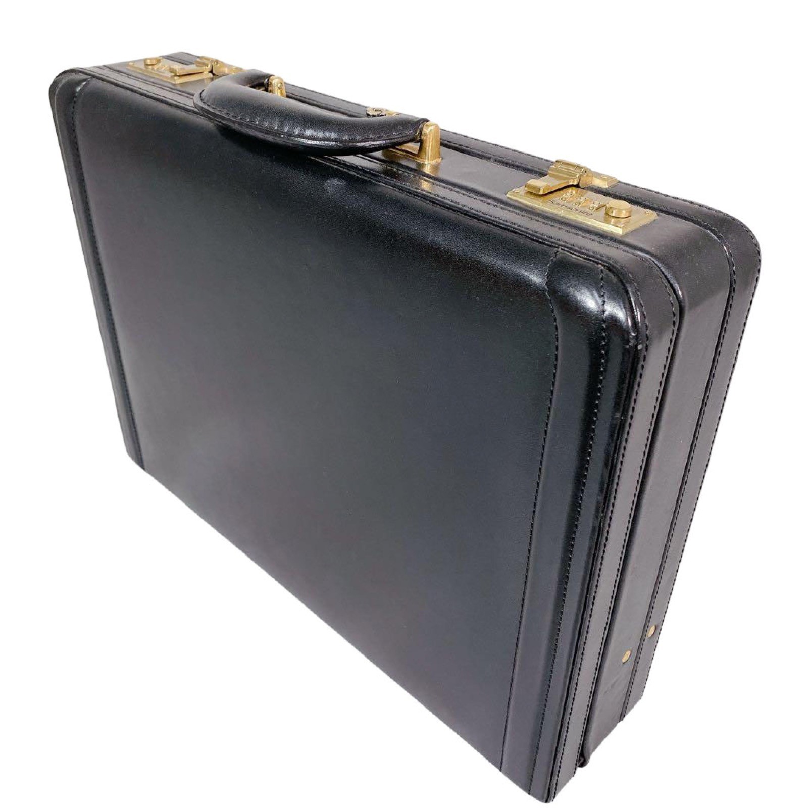 Samsonite Executive Leather Hard Attache Case Black & Gold Tumbler 1993 VINTAGE