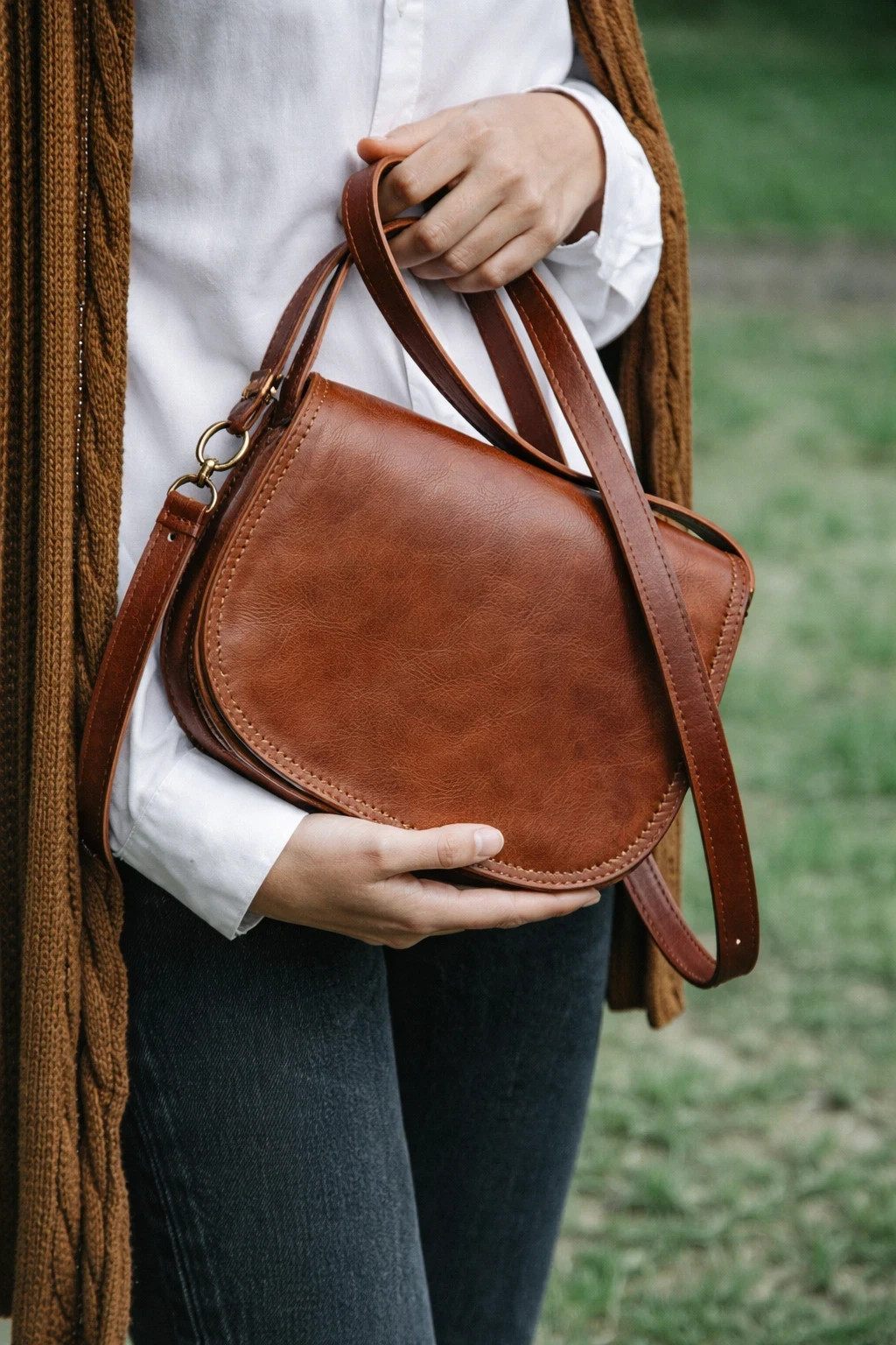 Genuine Buffalo Leather Sling Bag 8” Vintage Crossbody Messenger Shoulder