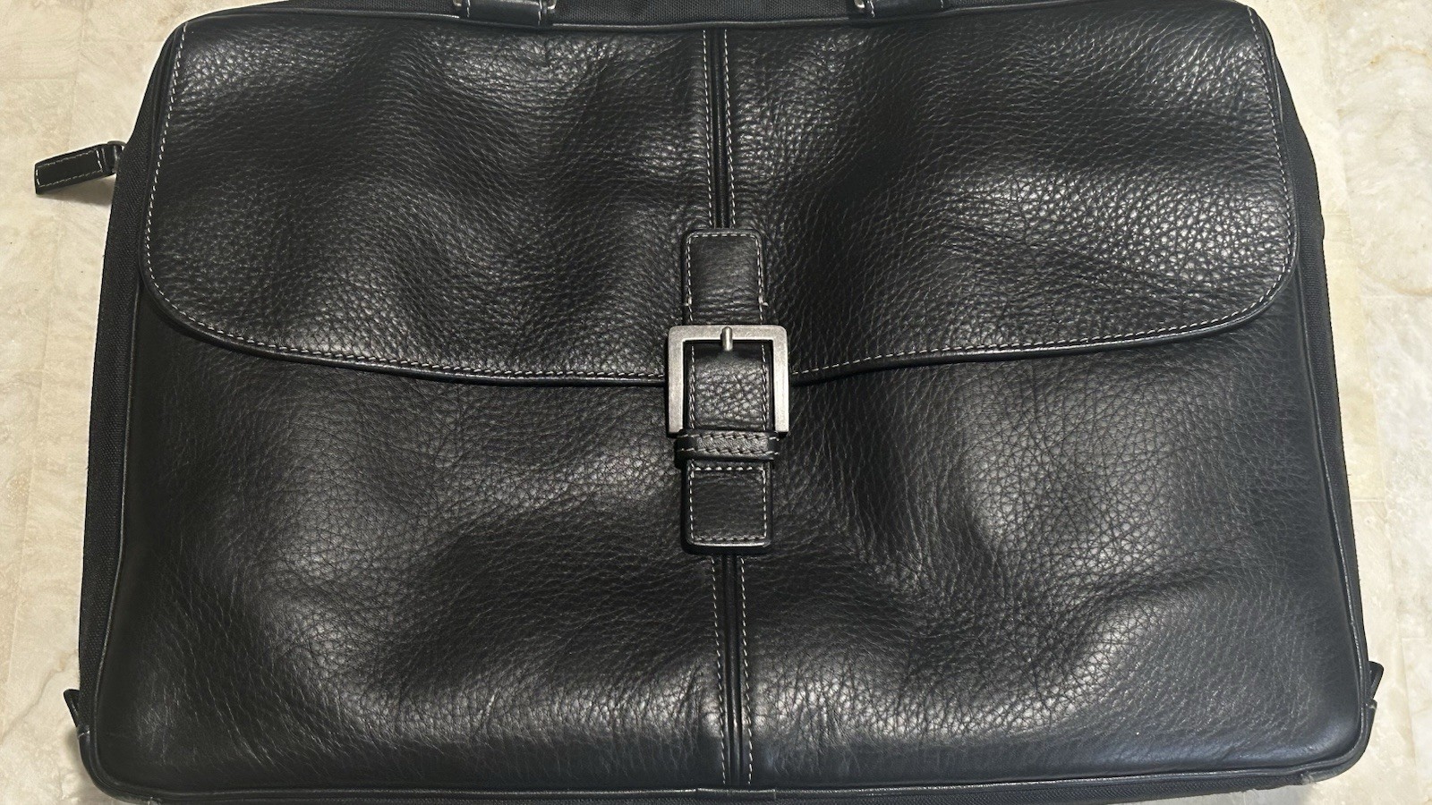 Boconi Black Tumbled Leather Briefcase Attaché Case Gray Hardware *No Strap*