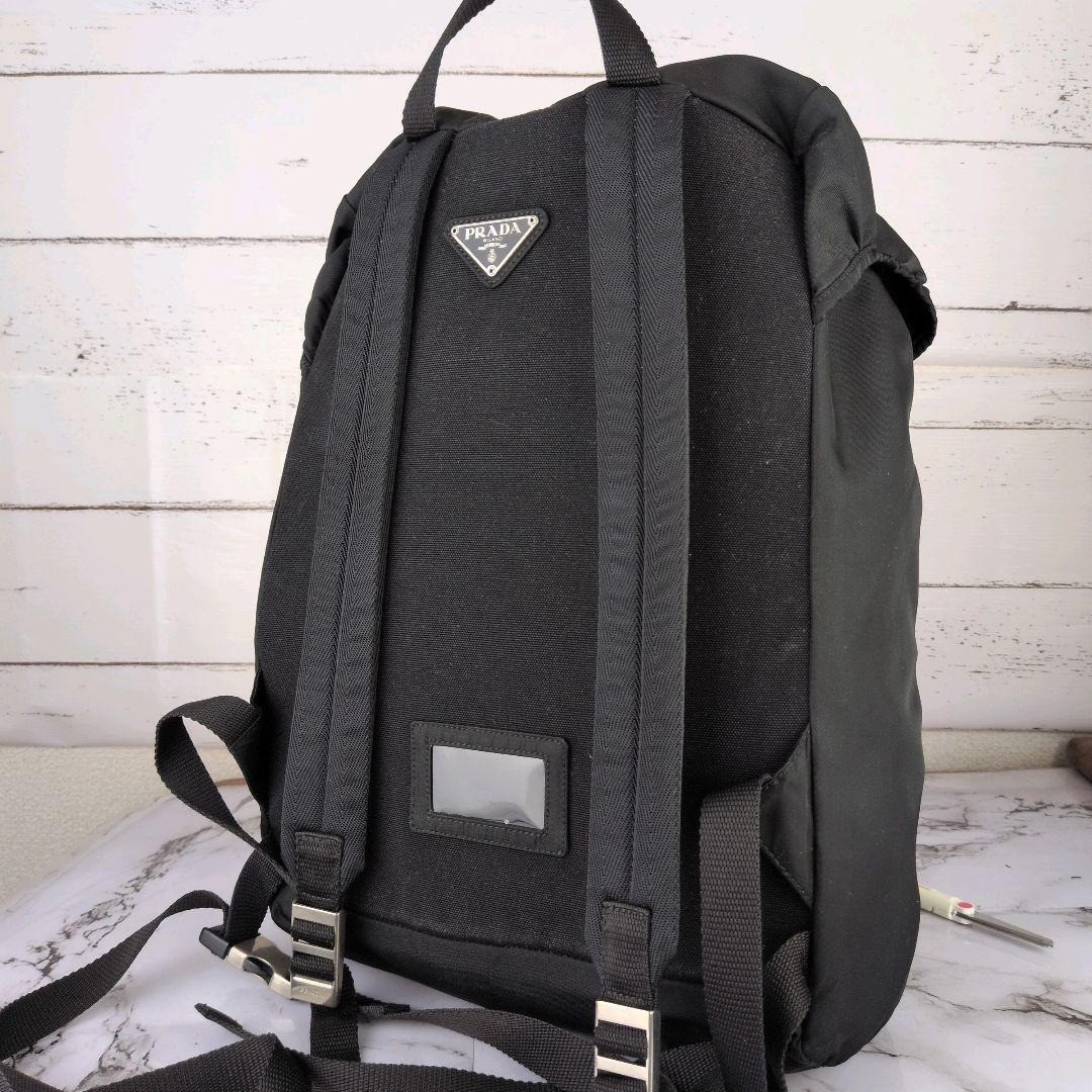 PRADA Black Nylon A4 Backpack Triangle Logo Business Travel Rare Mens Unisex