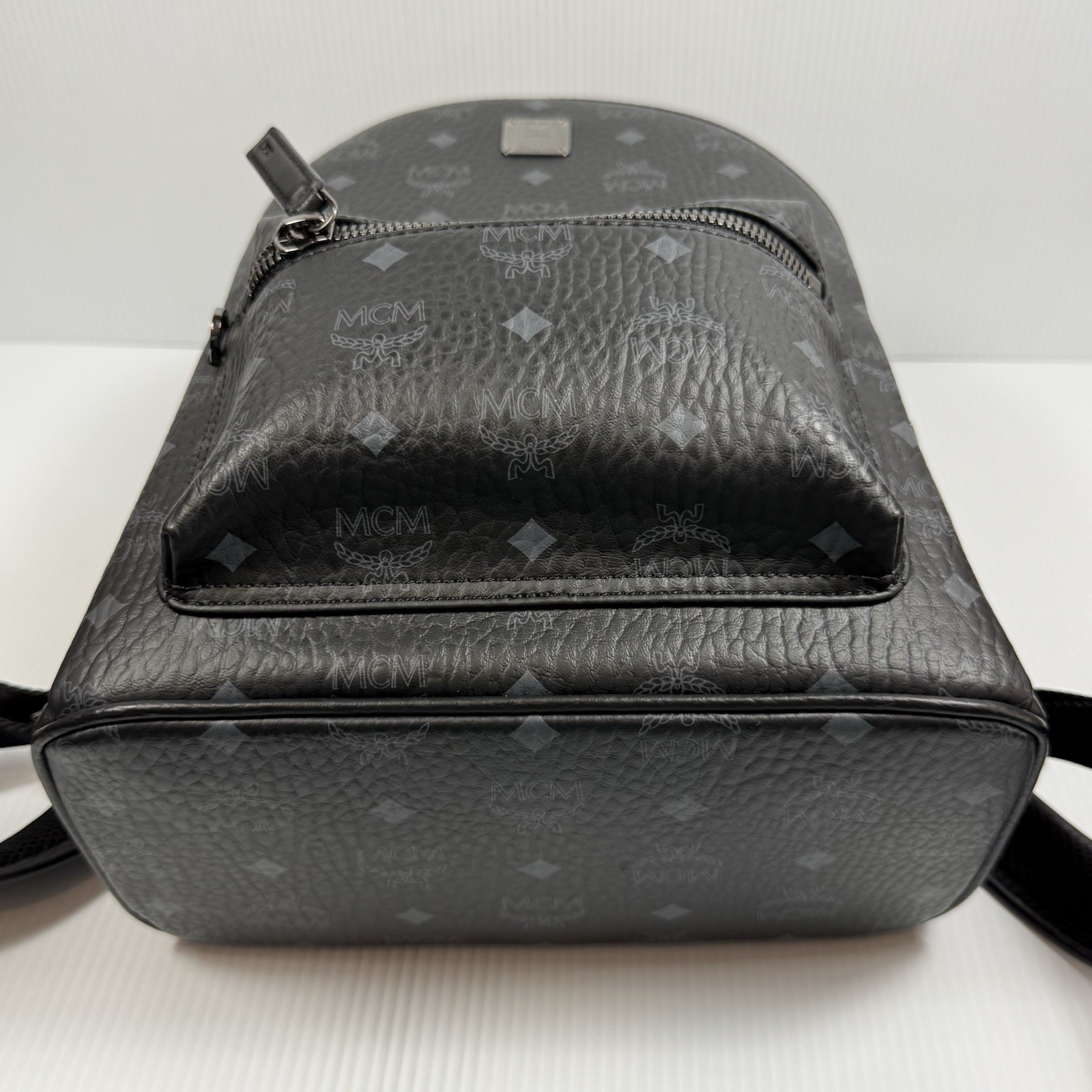 MCM Black Visetos Studded Backpack | Logo Print | Designer Bag