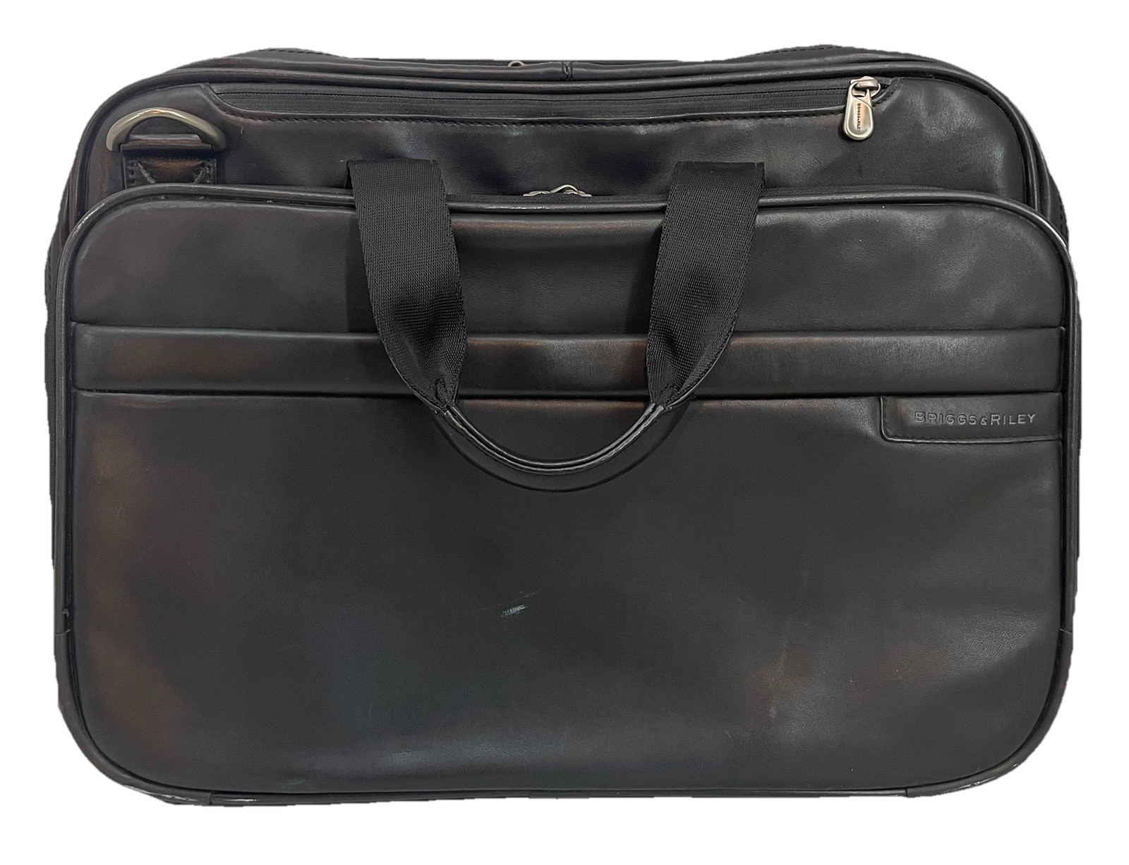 BRIGGS & RILEY LB104X Black Leather Expandable Laptop Commute Briefcase Bag