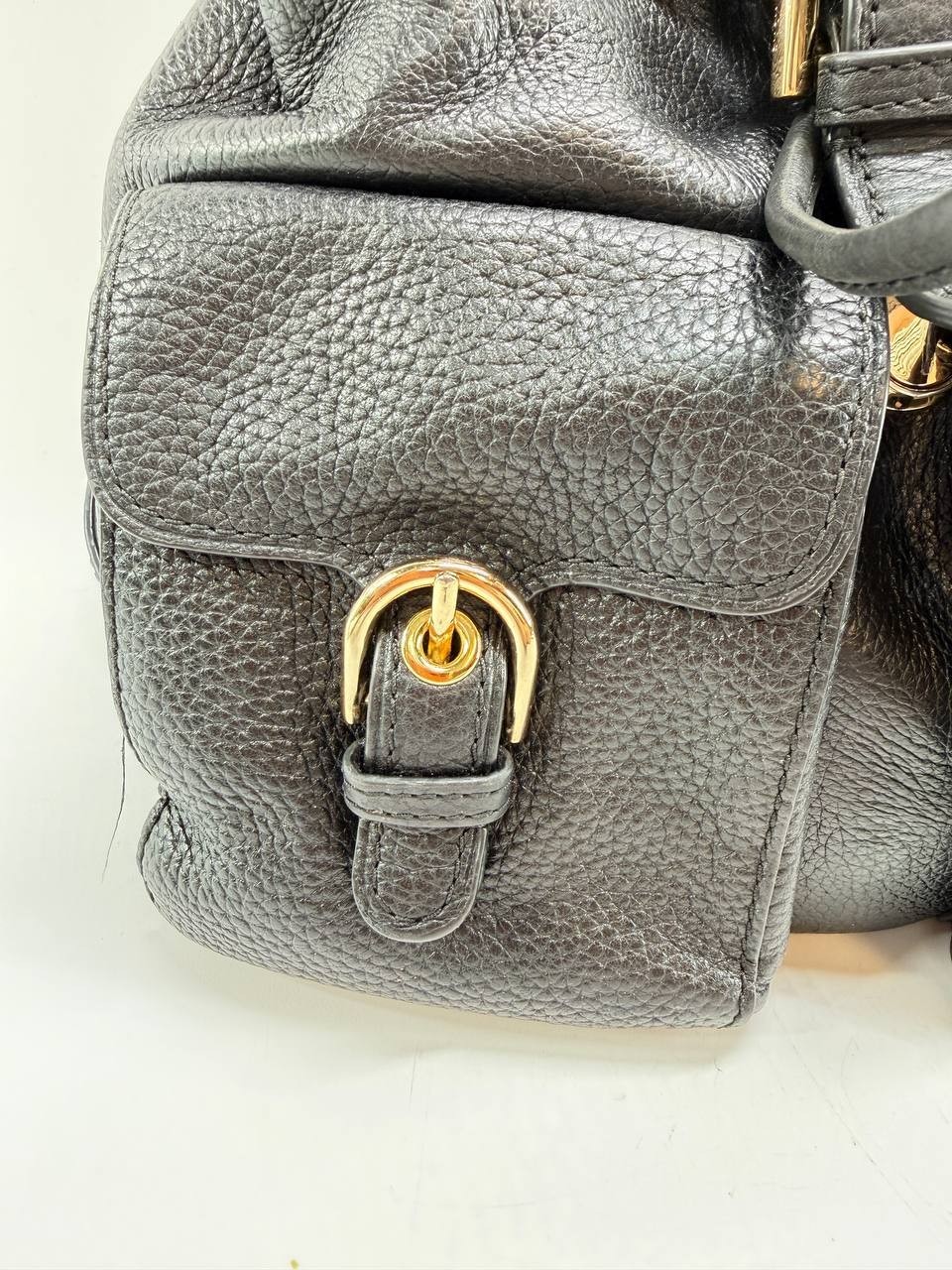 Michael Kors Black Pebbled Leather Backpack Drawstring Flap Pocket Bag Women