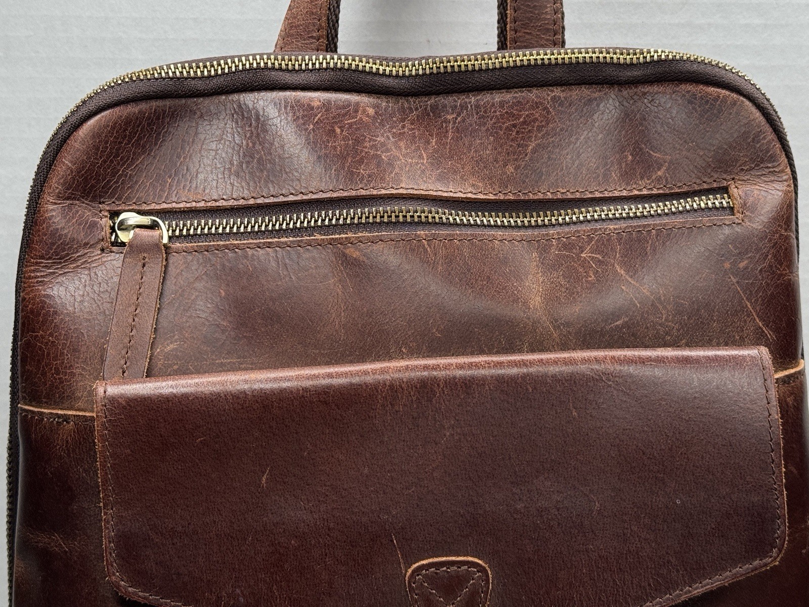 S-ZONE Genuine Buffalo Leather Backpack Purse Dark Brown Travel Laptop Bag 12.9”