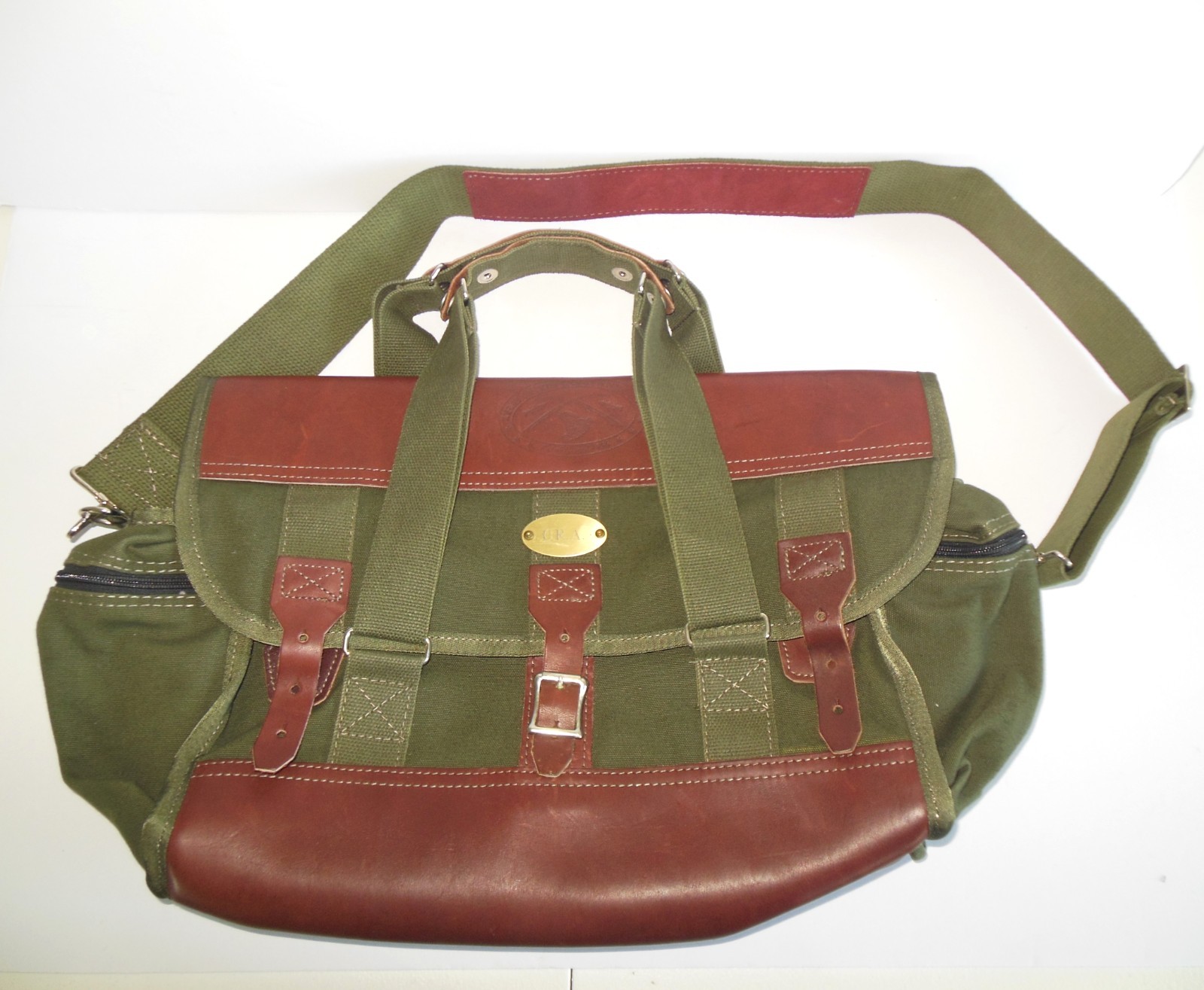Orvis Battenkill Duffle Bag Canvas Leather Green Travel Kit Camera Bag Vintage
