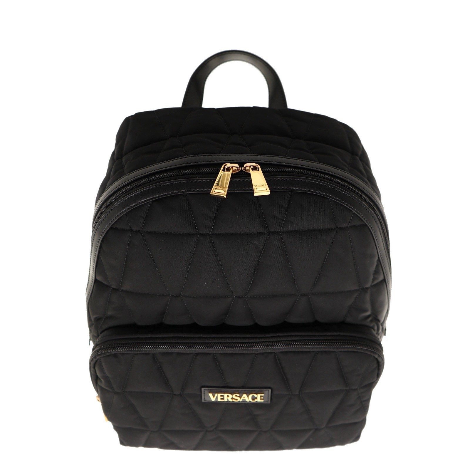 Versace Myth Embroidered Logo Backpack Quilted Black Nylon New