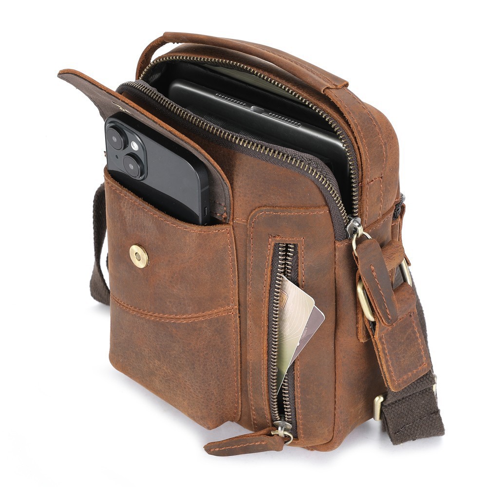 LEBULLBRO Mens Crazy Horse Leather Crossbody Bag Messenger Shoulder Handbag Gift