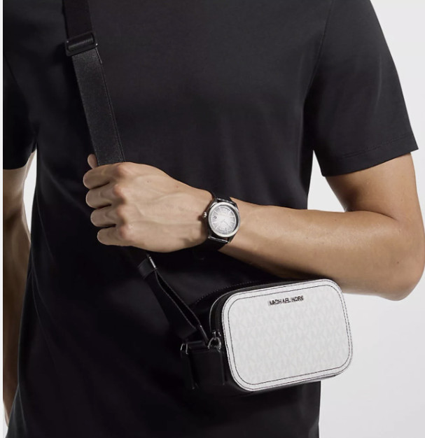 Michael Kors Cooper Signature Logo Zip Camera Bag Bright White NWT $248
