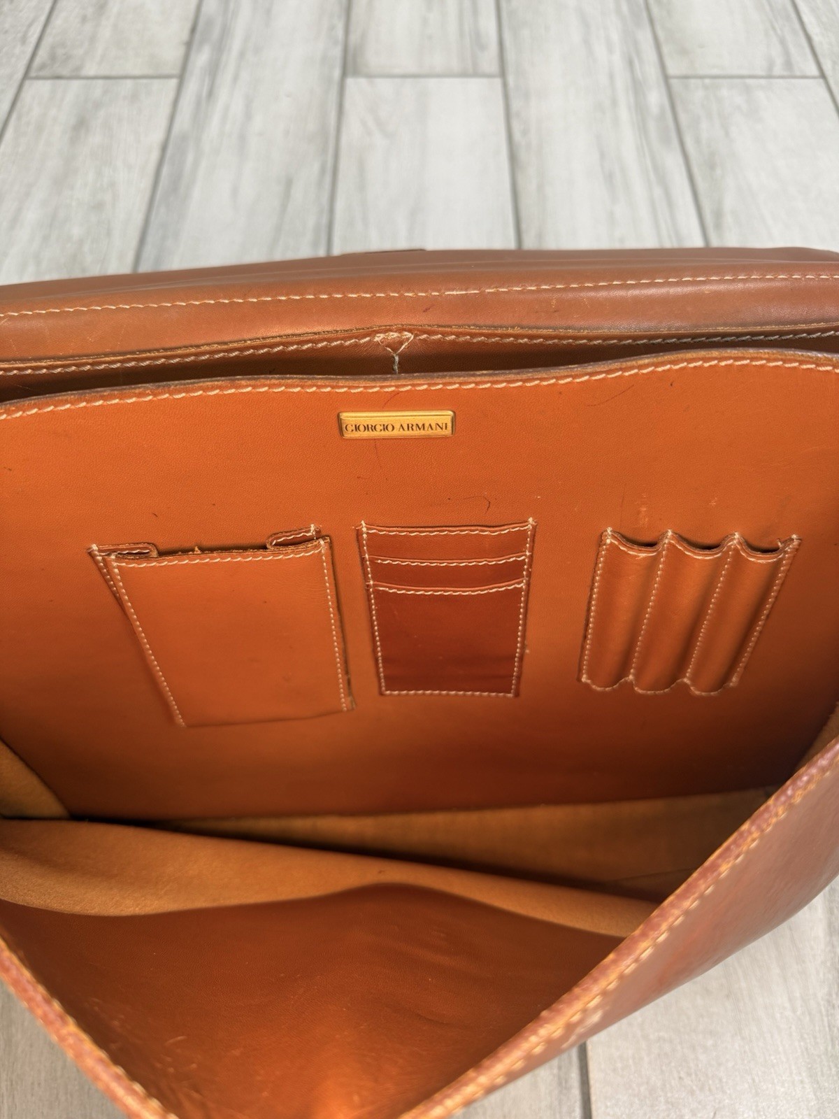 Giorgio Armani Camel Attaché Briefcase Luggage Business Bag