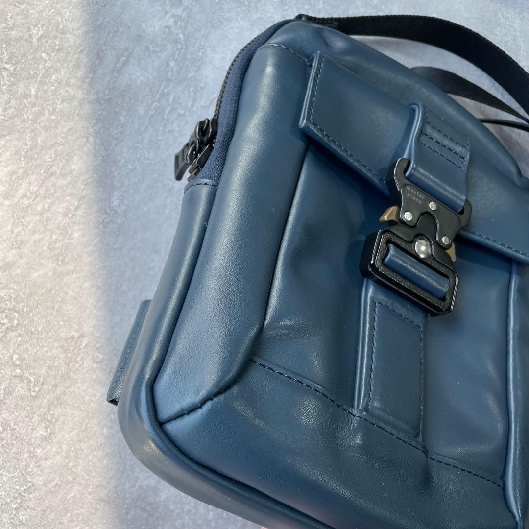 Master-Piece Navy Leather Shoulder Bag Men Unisex Travel Business