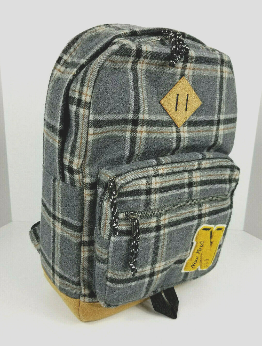 Steve Madden Plaid Flannel Grey Backpack Collegiate New York “N” Patch NEW